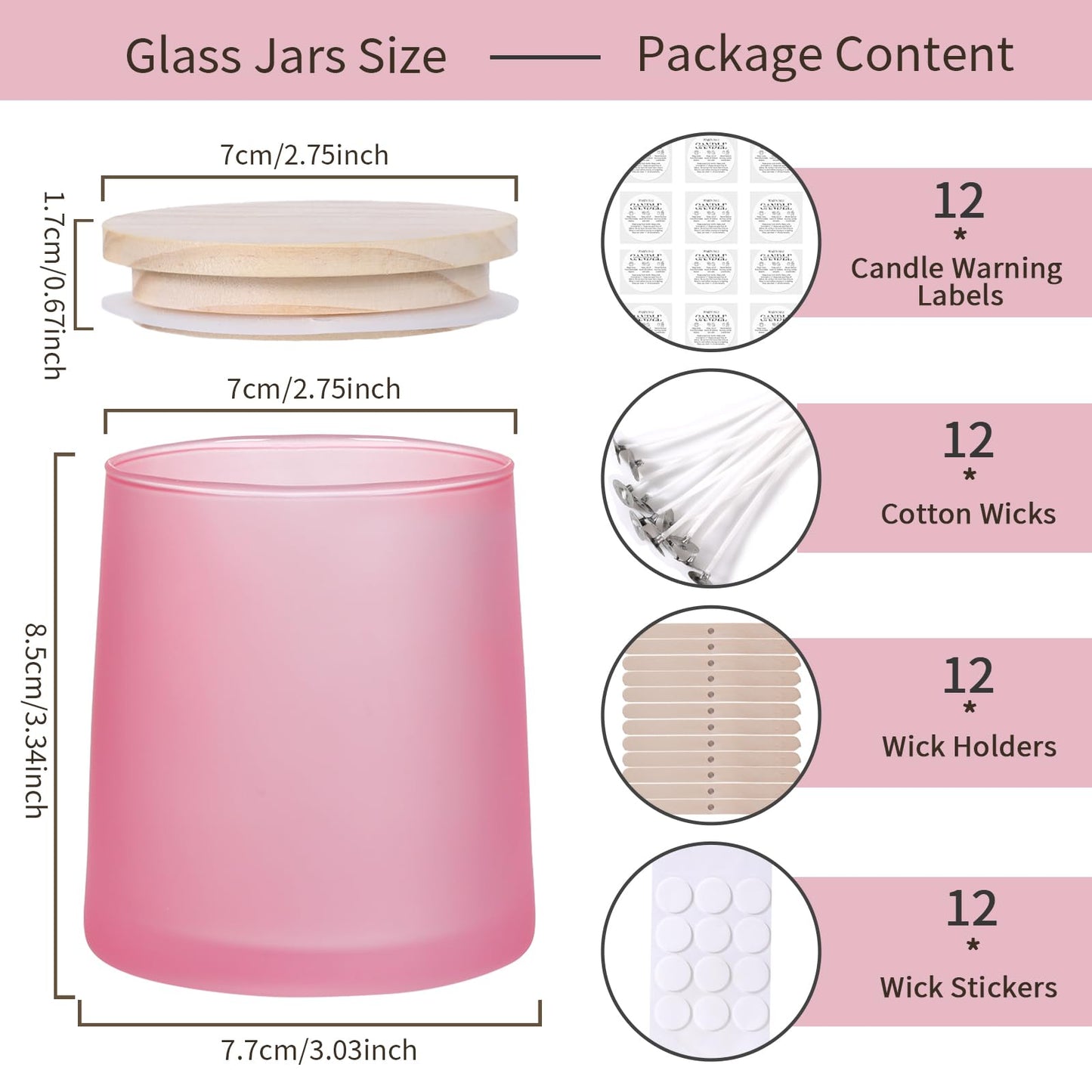 DARJEN 12 Pack Frosted Pink Candle Jars for Making Candles- 9 OZ Empty Glass Candle Making Jars with Making Kits, Candle Making Supplies Candle Containers for Home DIY & GIFS