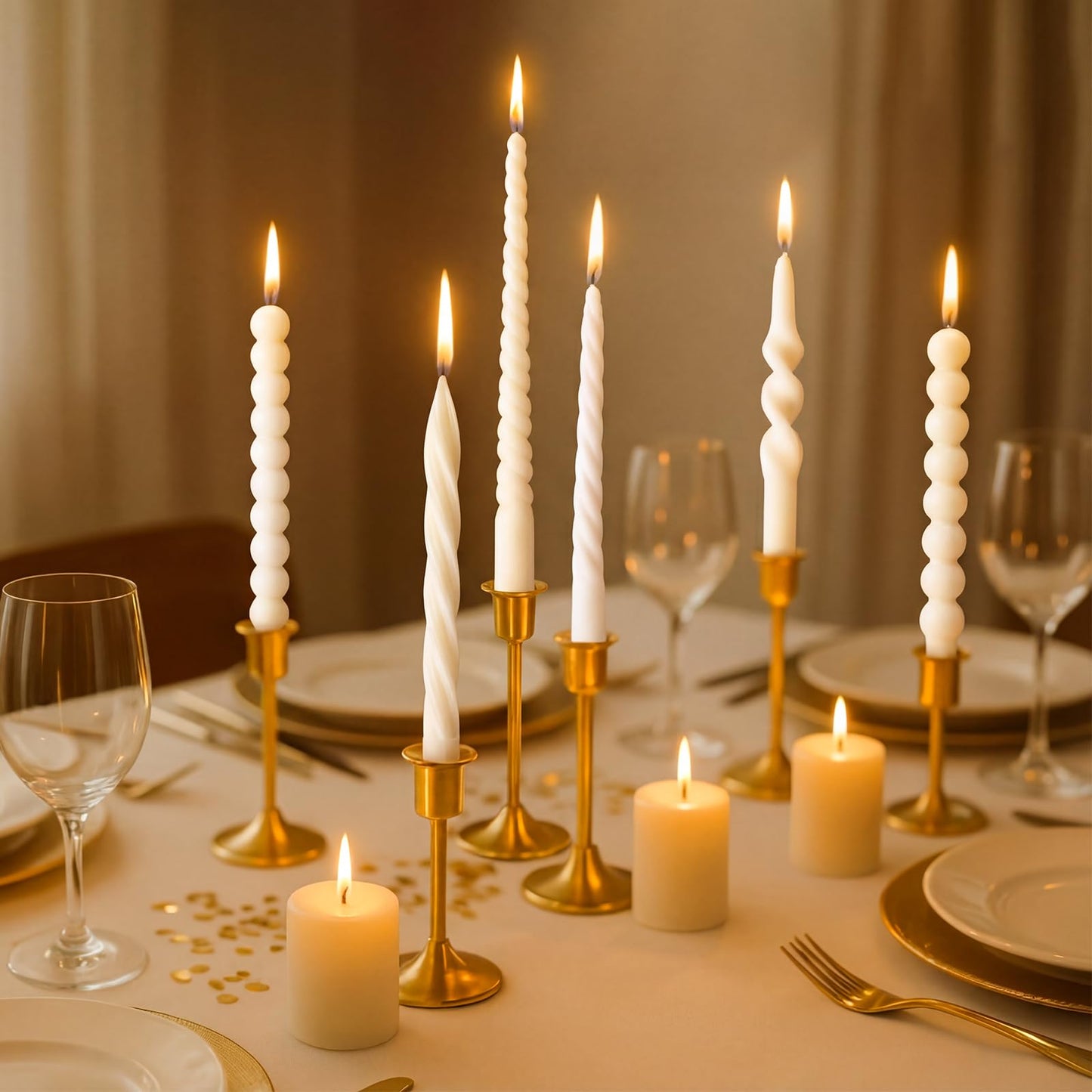 Conelist 10 Inch White Twisted Taper Candles Set of 6, Tall Smokeless Twisted Candlesticks for Wedding Holiday Birthday Home Party Decorations