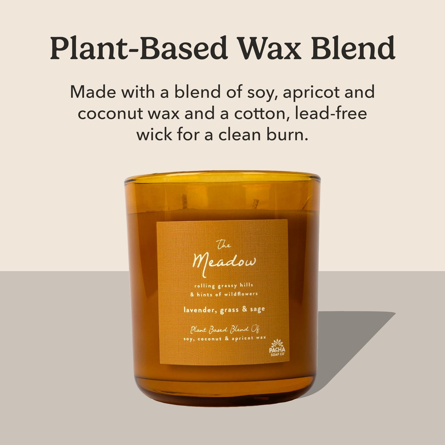 PACHA SOAP Co. Origins & Elements Candle Collection, The Meadow, 12 oz - Scents of Lavender, Grass, and Sage - Clean Burning, Soy, Coconut & Apricot Wax, Lead-Free Wick, Cruelty-Free, Recyclable