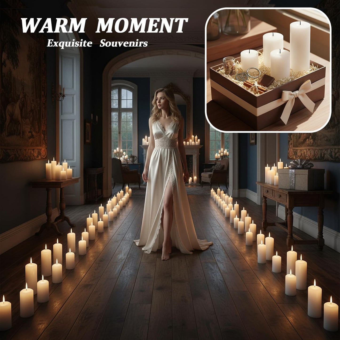 Trxvxo White Pillar Candles Bulk Set of 18，Hurricane Candles，3 Different Lengths 2 x 3/6/8 Inch (6 Each)，Dripless Unscented Smokeless，Gives You a Better Atmosphere When Organizing an Event Party.