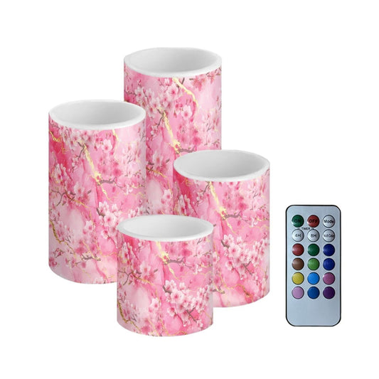 Cozeyat Pink Cherry Blossoms LED Candles Set of 4 Battery Powered Flameless with Remote Control Timer Color Changing Waterproof for Indoor Outdoor Wedding Decor