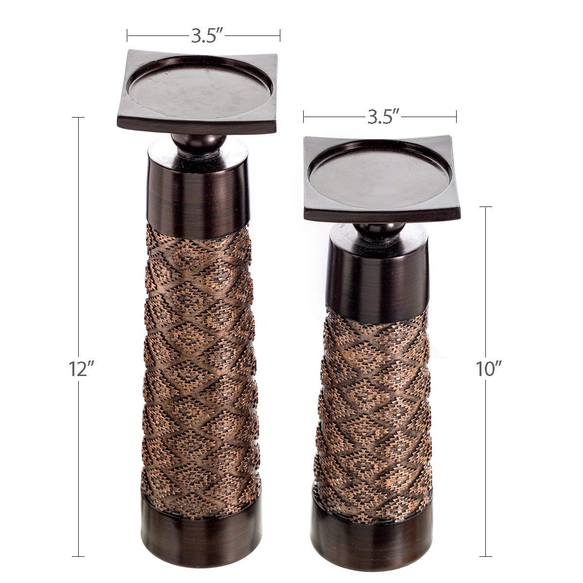 Creative Scents Dublin Brown Pillar Candle Holder Set of 2 - Home Decor Aesthetic, Coffee Table Decor Mantel Centerpieces Table Decorations, Living Room Decor or Dining Tabletop Decor -Gift Packaged-