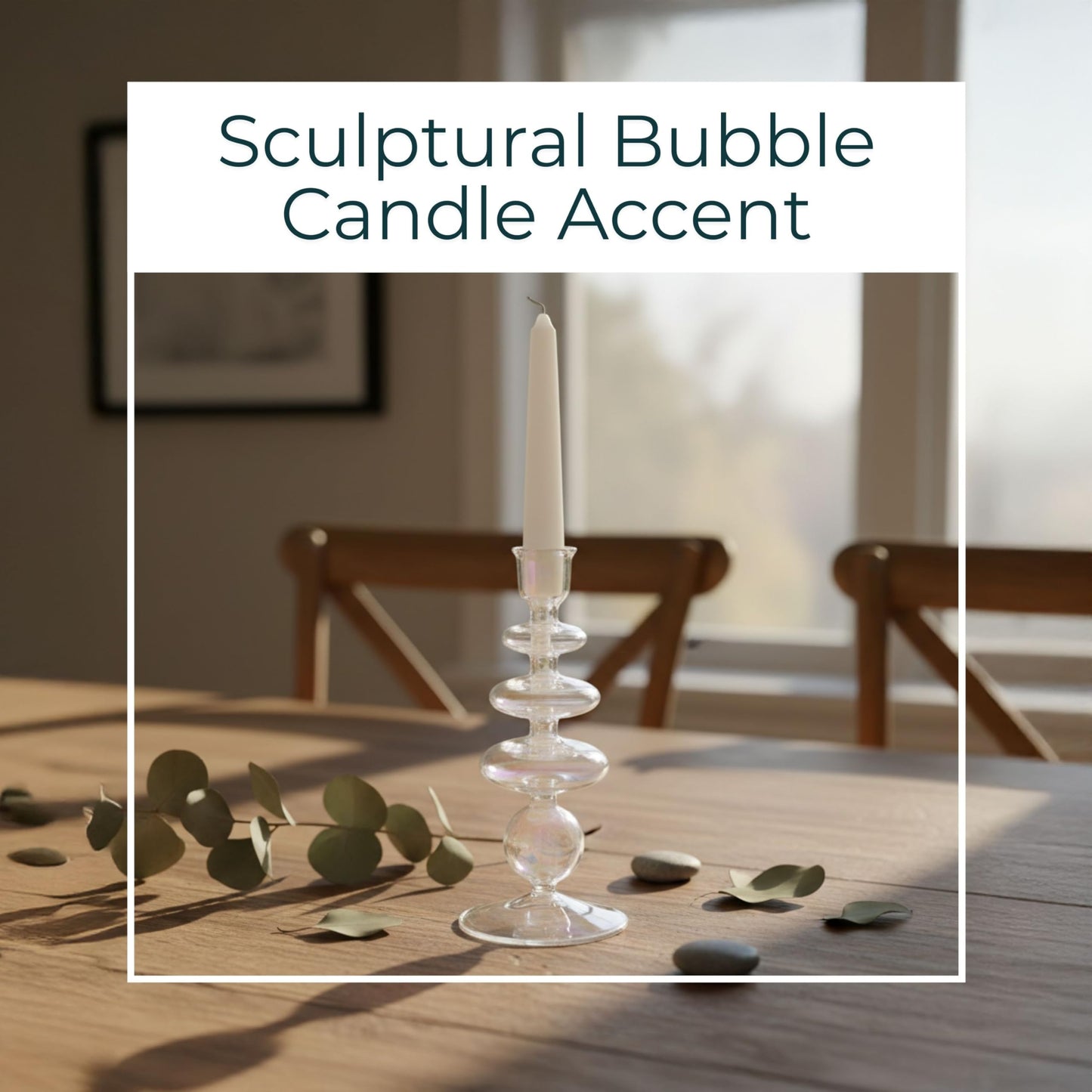 Glass Candle Holder - Taper Candle Holders for Table Decor, Dining Room or Mantel Display, Modern Disc and Sphere Design Home Decor Candle Holder – 7", Frosted Clear Glass