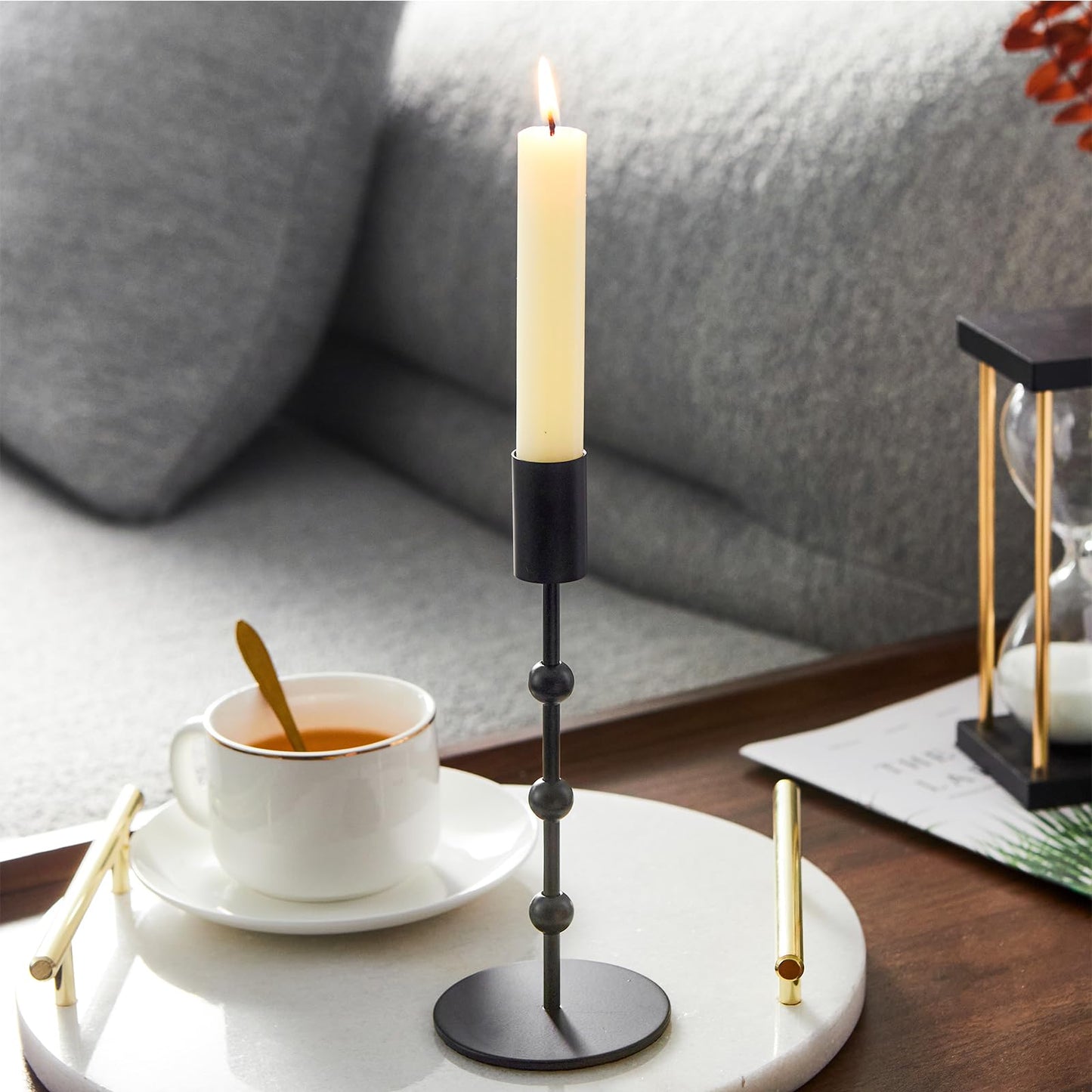 Black Candlestick Holders, Beaded Metal Taper Candle Stick Holders, Set of 3 Candle Holder for Fall Decorations, Tapered Candle Holders, Thanksgiving Table Centerpiece, Halloween Gothic Decor