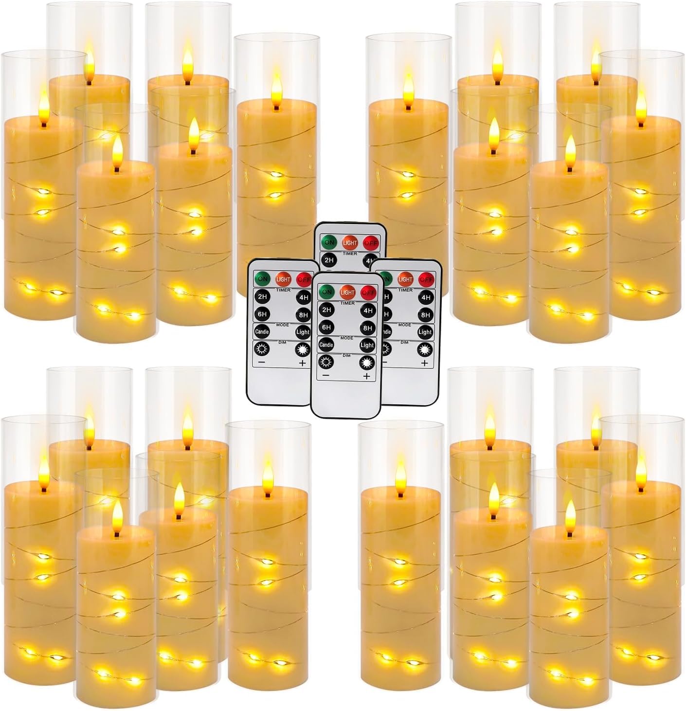 YOROXRG 24 Pack Christmas Decoration Flickering Flameless Candles,Battery Operated Candles,LED String Lights LED Candles for New Year, Home Decor, Parties,Wedding(D2.2 xH 5" 6" 7") (Ivory)