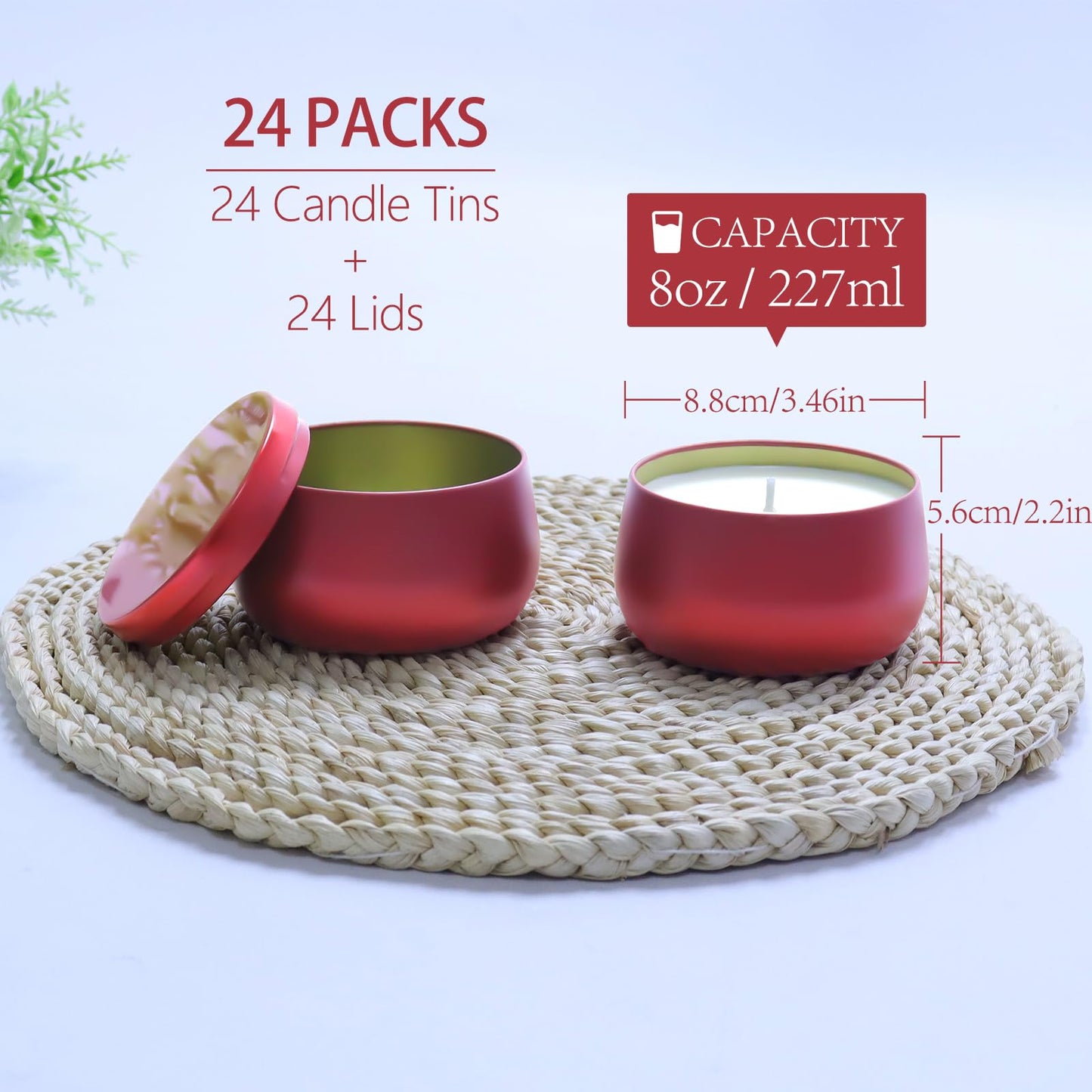 HOMAMAMOON 24 Pcs 8oz Candle Tins with Lids Bulk, Drak Red Metal Candle Jars for Making Candles, Shatterproof Empty Candle Containers & Vessels for DIY Travel & Small Business