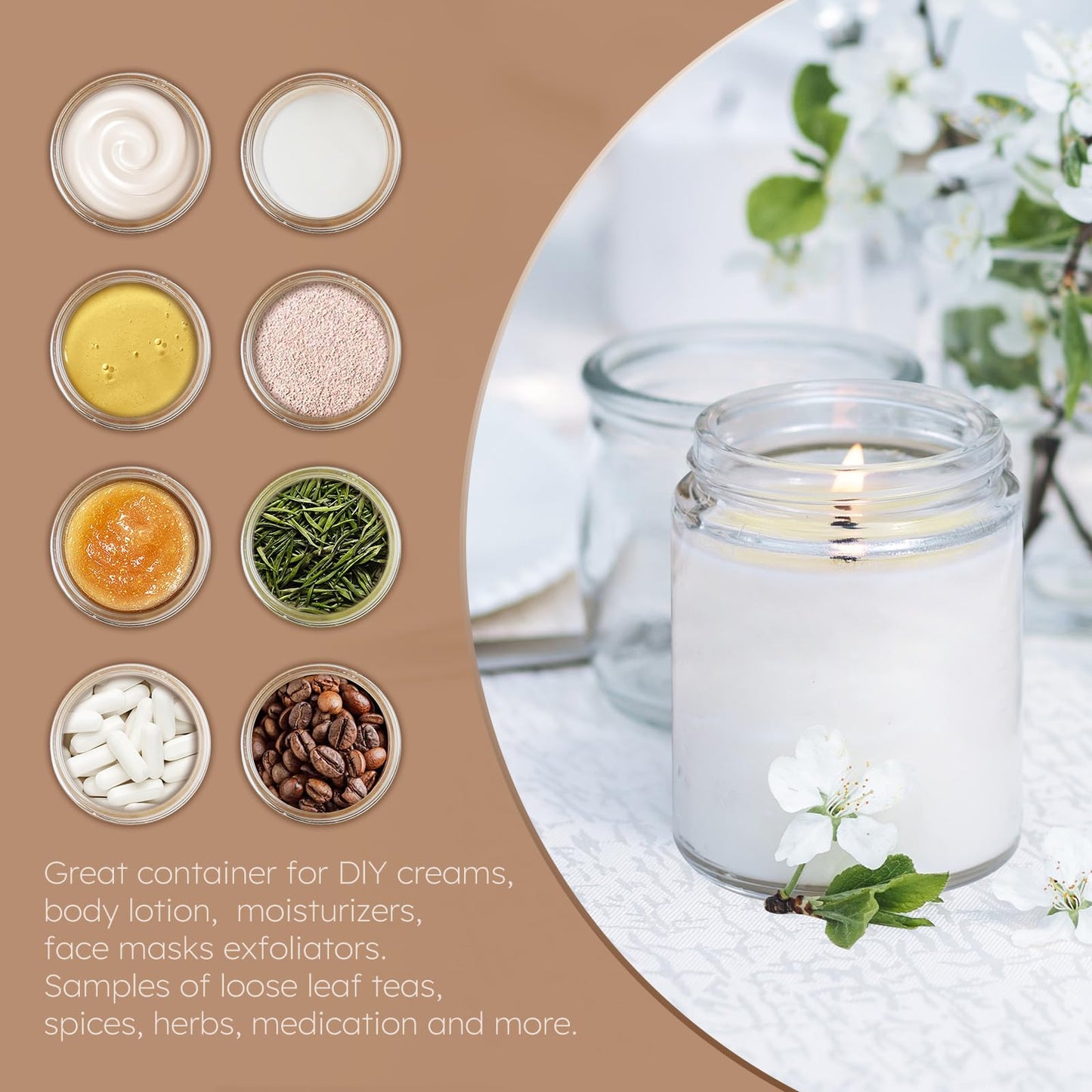 Tecohouse 8oz Glass Jars with Lids, 3 Pack Candle Jars with Blank Labels, 250g Clear Wide Mouth | Cosmetic Containers for Sample, Cream, Lotion, Honey, Powder, Jelly | Kitchen & Home