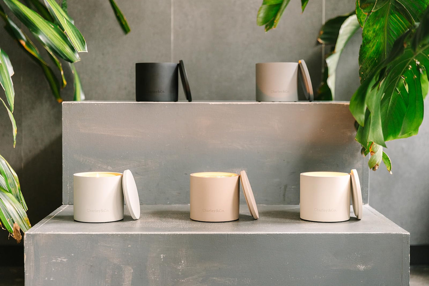 Charley&Co. Neutral Minimalistic Cement Candle Holders - Designed to fit a Standard 14.5oz 3-Wick Candle or Smaller (1, Deep Blush)