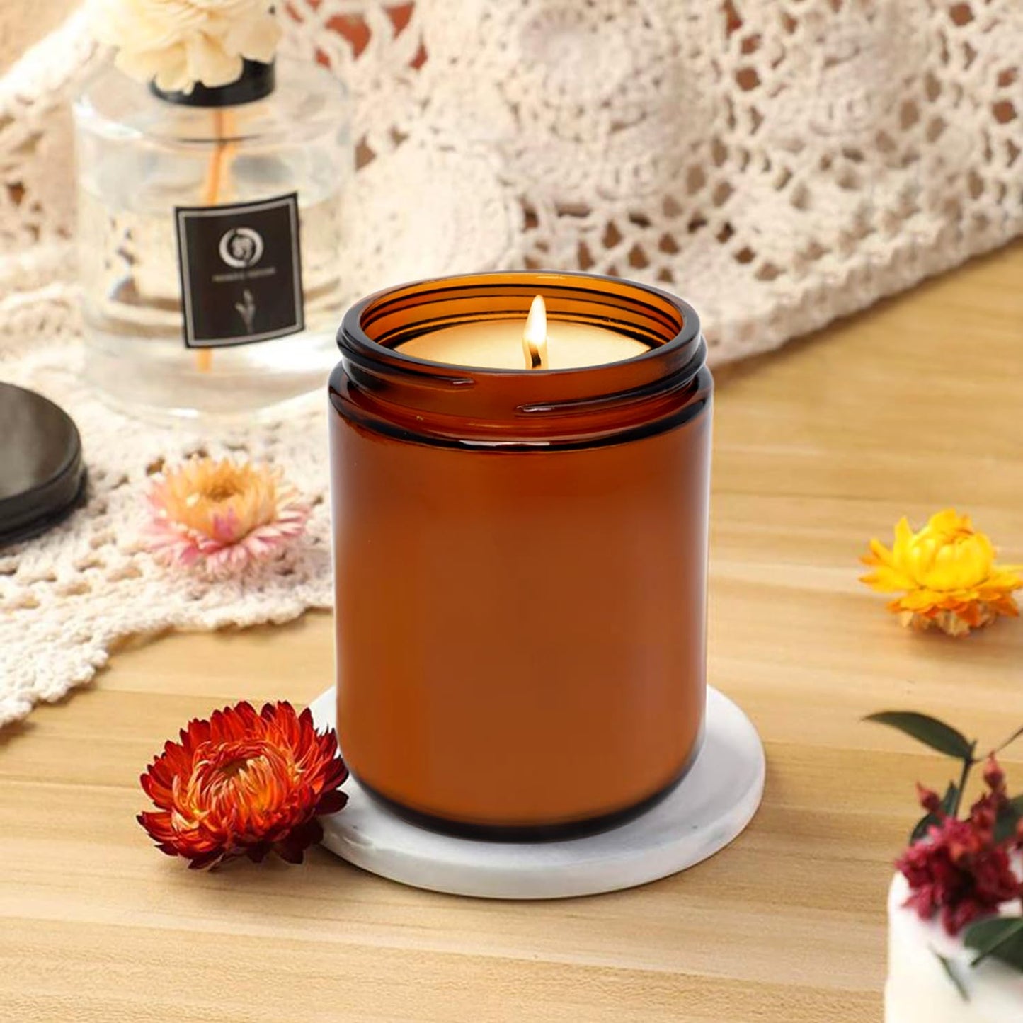 Salzesfalls 16 Pack Dark Amber Candle Jars for Making Candles,8 oz Glass Jars with Lids,Candle Jars with 16 Metal lids,Canning Jars For Candles,Spice,Powder,Liquid,Sample