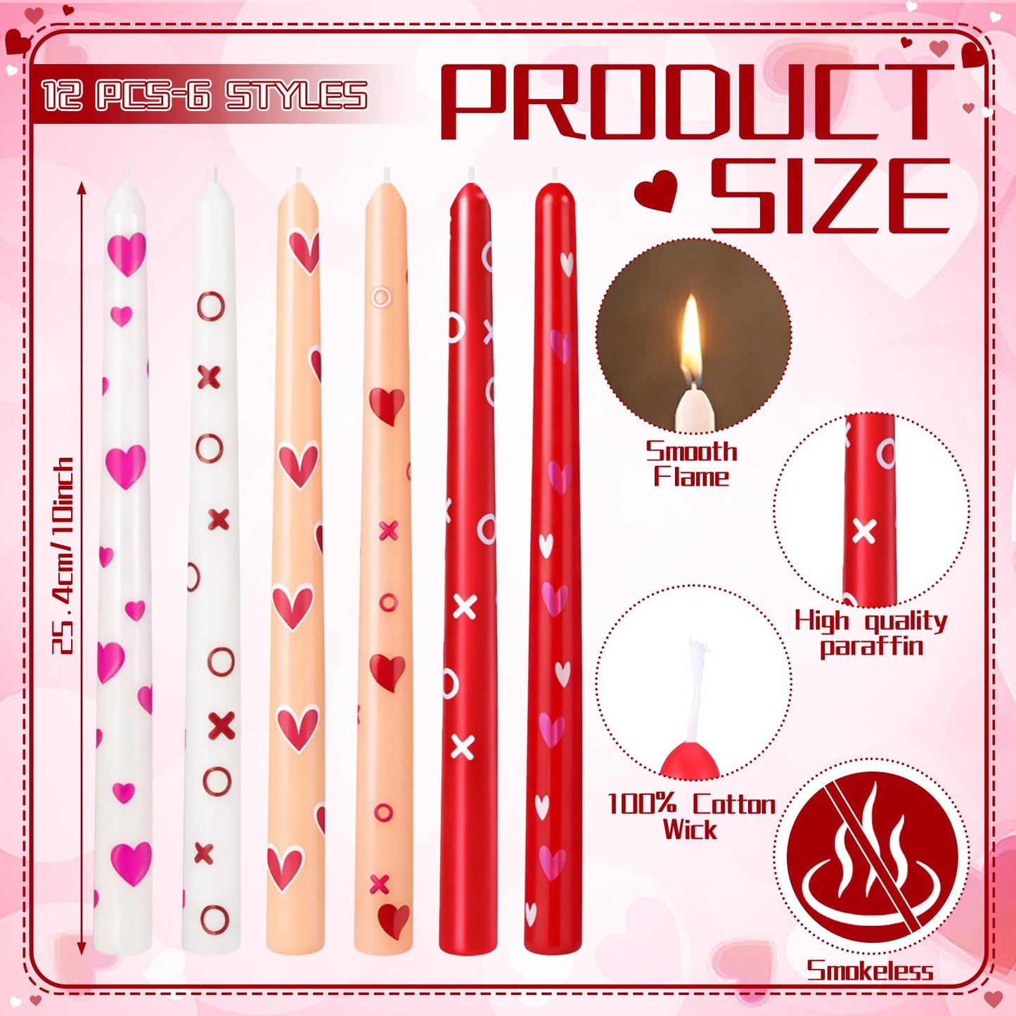 Nuanchu 12 Pcs Valentines Heart Taper Candles Valentine's Day Pink Red Heart Decorative Candles Scented Long Unscented Candlesticks for Wedding Anniversary Birthday Party Holiday Table Decor
