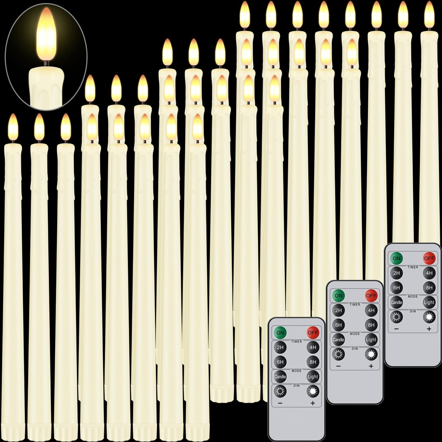 Warmhere 32 Pcs Flameless Taper Candles with Remote Timer, 11 inches Flickering Taper Candles Battery Operated, Ivory Plastic Long LED Candlesticks for Home Party Church Wedding Decor