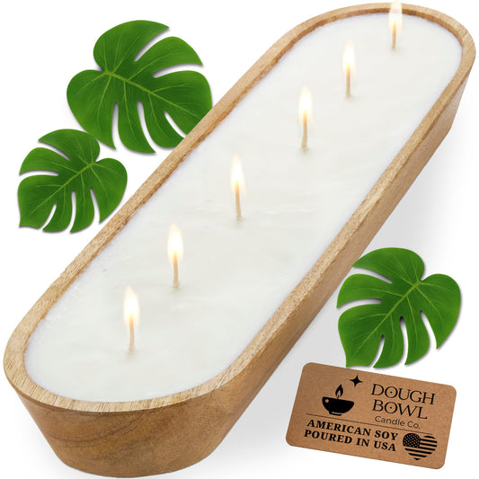 Dough Bowl Candle Co. Santal and Coconut Soy Candle - 6 Wick Rustic Farmhouse Coffee Table Decor, Odor Eliminator in Wooden Bowls, 32 Oz Wooden Dough Bowl Candle, All-Natural Gifts for Women and Men