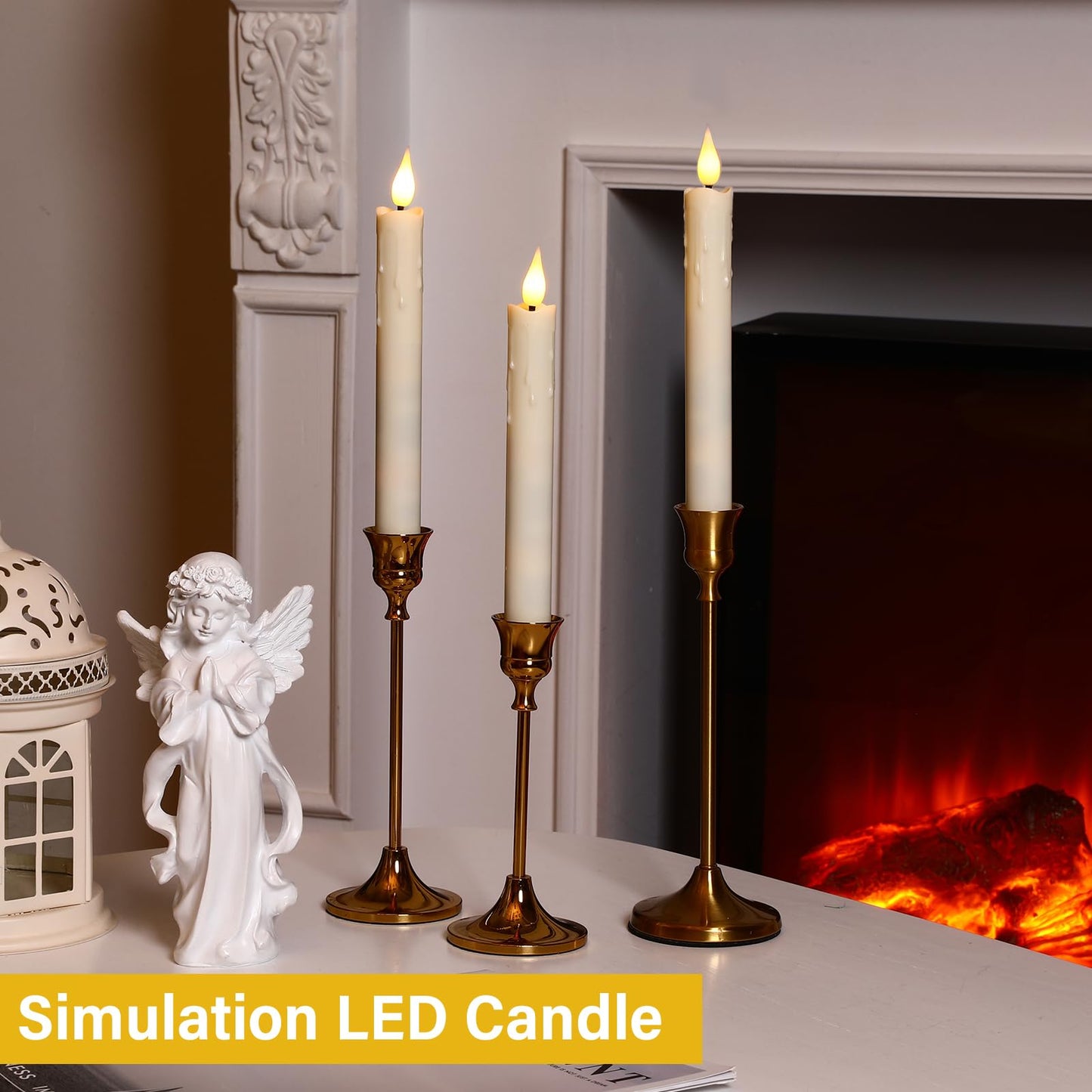 Baquler 48 Pcs 6.5/7.5/8.8/10 Inch Ivory Flameless Taper Candles LED Candle Sticks Battery Operated Flickering LED Candlestick Window Plastic Candle for Wedding Halloween Christmas Decor(No Battery)