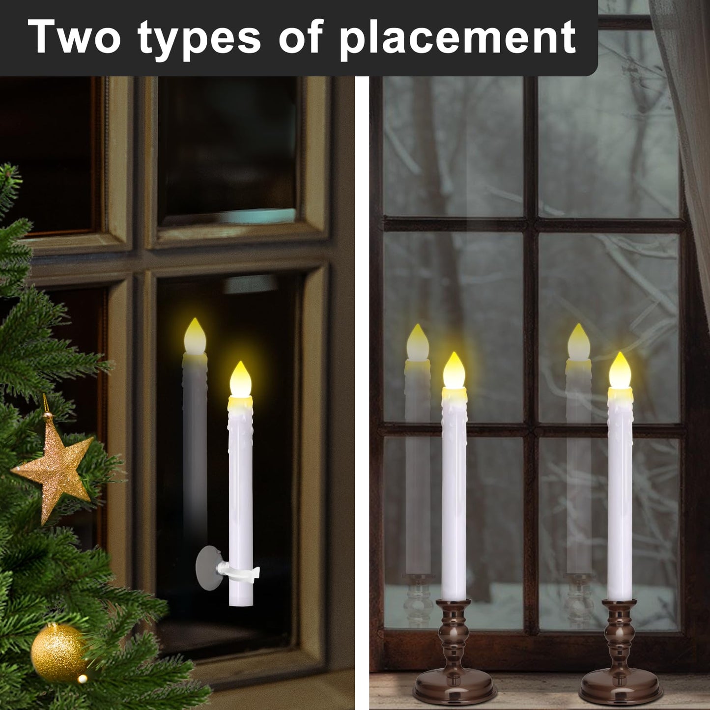 Kithouse Flameless Candles 10 Pack Battery Operated Window Candles with Drip Texture,Remote Timer,10 Removable Candle Holders,10 Suction Cups,20 AAA Batteries for Home Decor Christmas Wedding (Brown)