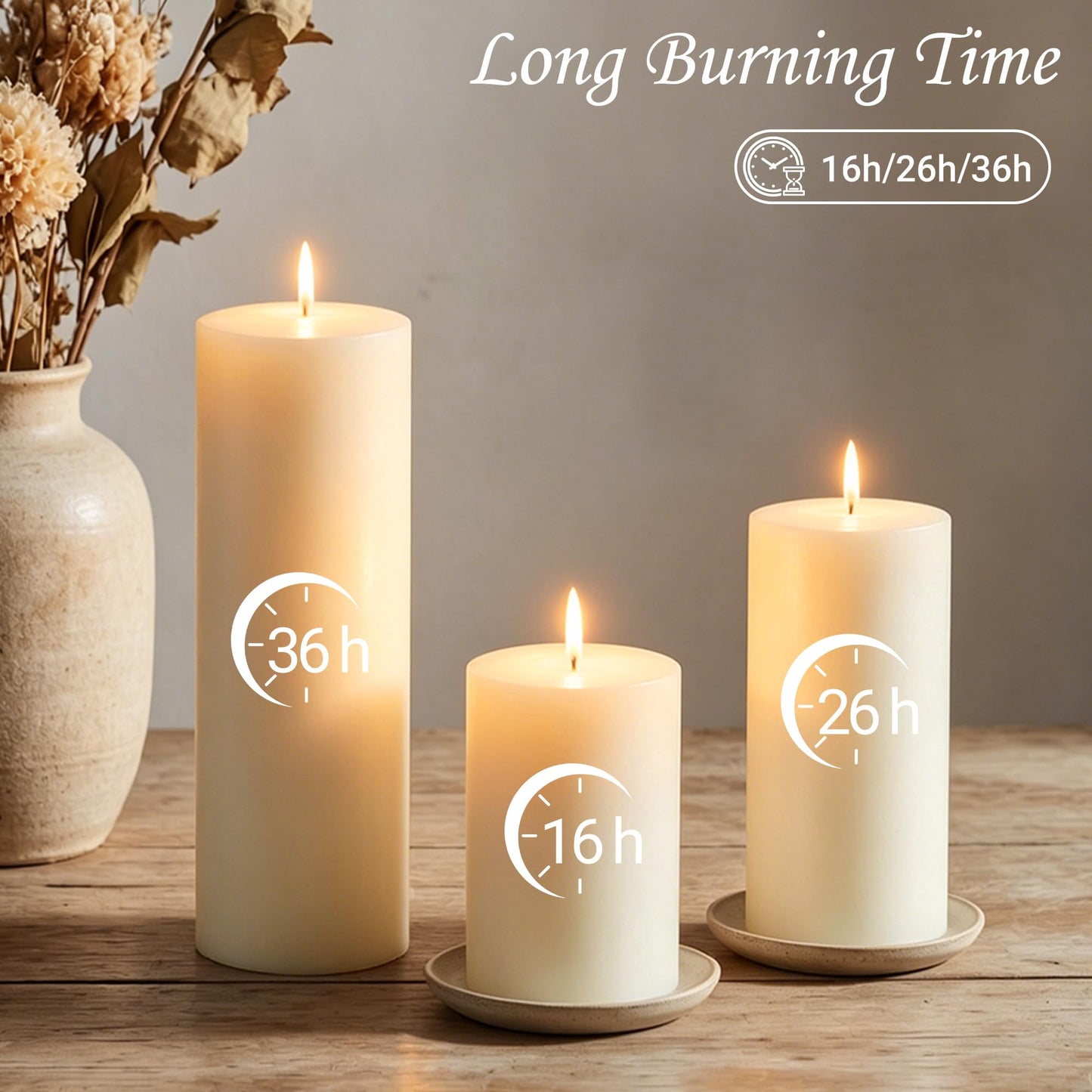 CCXTNQS Ivory White Pillar Candles Bulk Set, 2 x 3/4/6 Inch, 18 Pack Dripless Smokeless Unscented Long Burning Candles for Weddings Engagement Spa Home Party Events Ceremony
