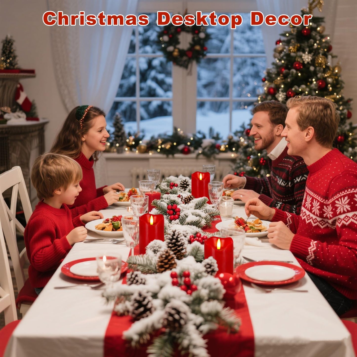 VEEKI Flameless Candles Lights, Set of 3 Flickering LED Candles with Remote & Timer, Dimmable Real Wax Electric Pillar Candles Battery Operated, Red Candles for Home Christmas Decor (Red)