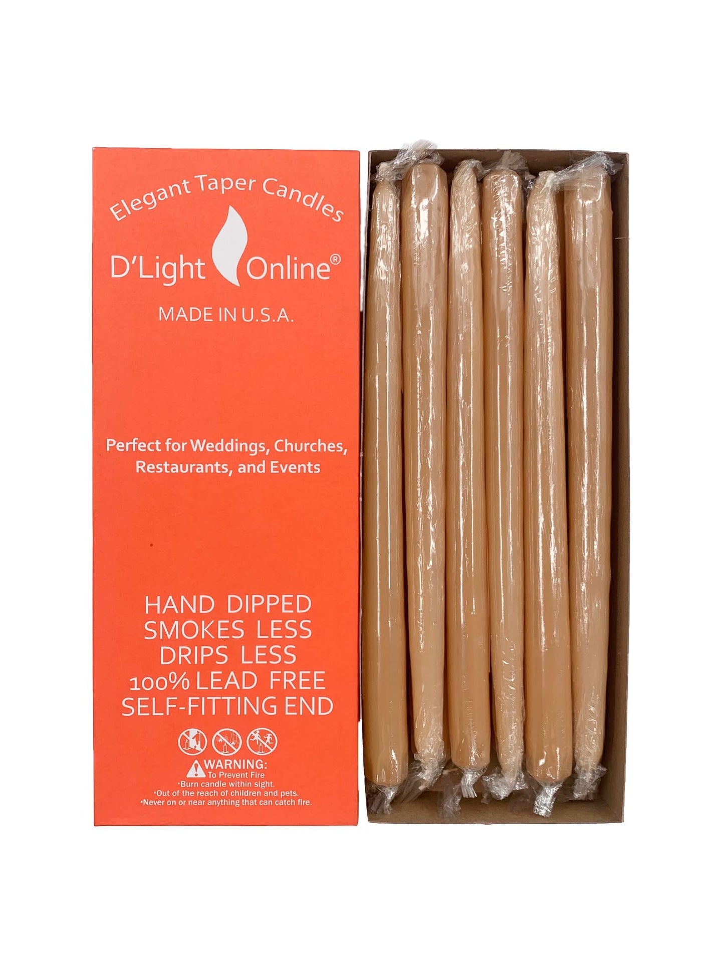 D'light Online Elegant 12" Unscented Spice Gold - Brown Taper Candles, Premium Quality Hand-Dipped Tapered Candles, Dripless and Smokeless - Set of 12 Individually Wrapped (12 Inch, Spice Gold)