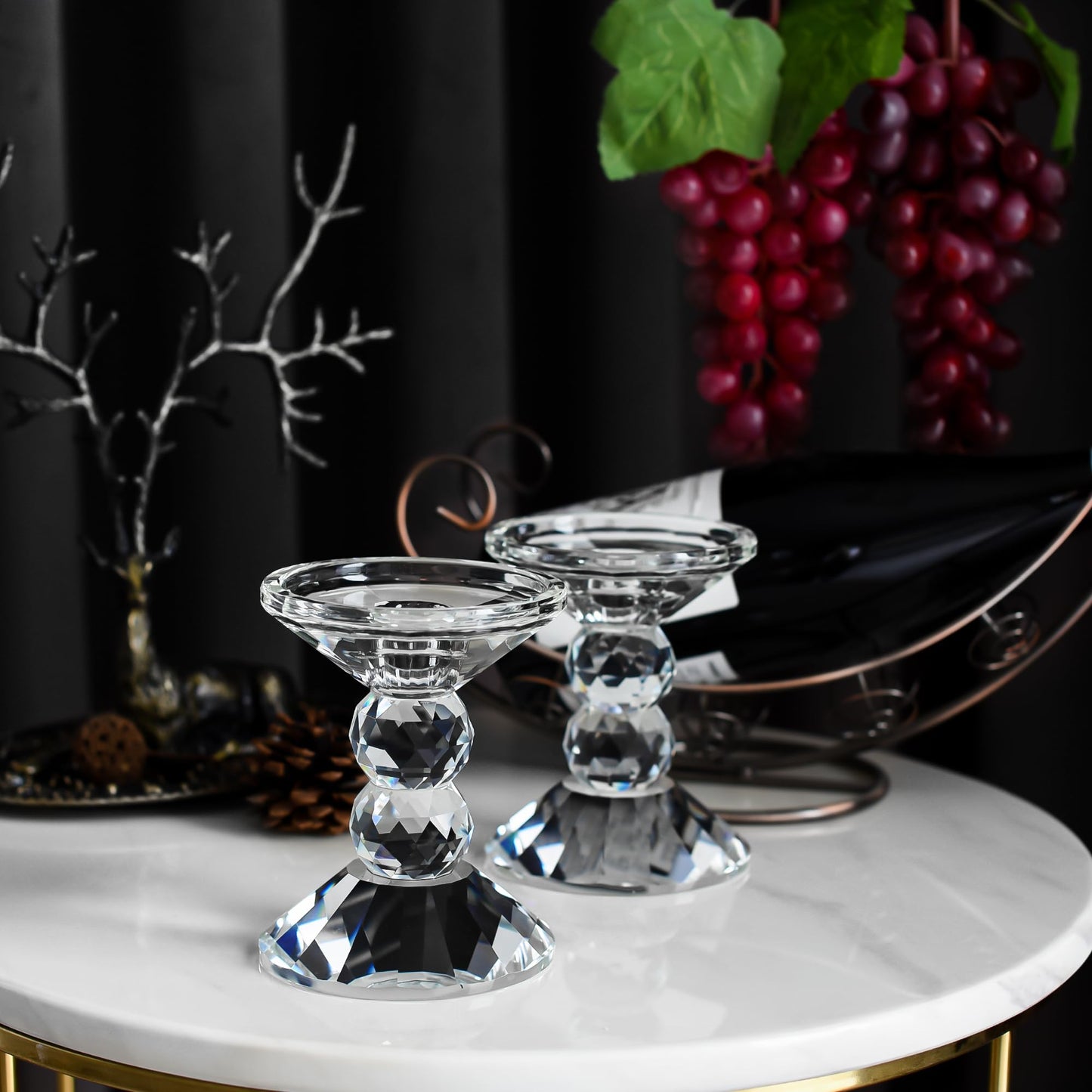 DONOUCLS 2-Pack Crystal Candle Holders, Clear Crystal Taper or Pillar Candlesticks, Table Centerpiece Home Decor for Wedding, Dining, Party(4.9in Tall)