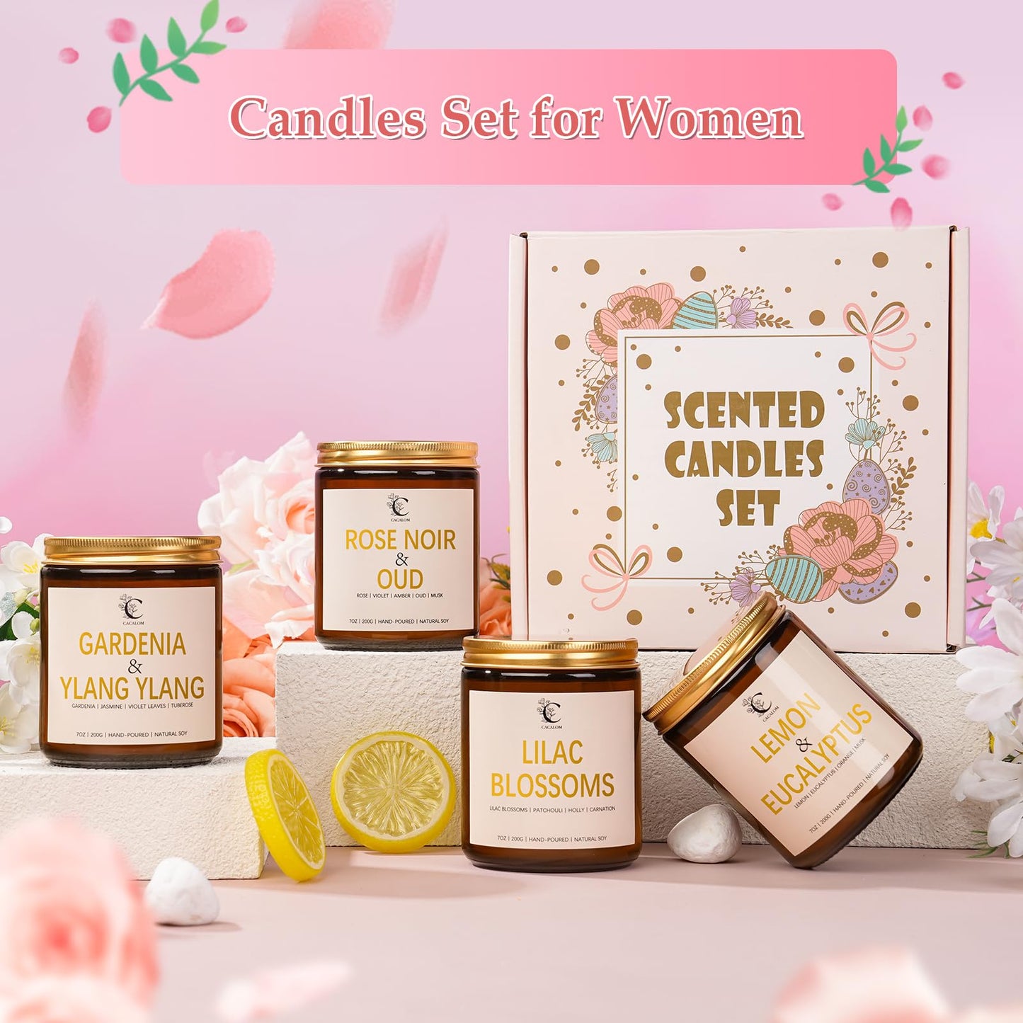 Rose Scented Candles for Women, Stress Relifef Aromatherapy Spa Candle Soy Wax Long Lasting Bath Relaxing Candles