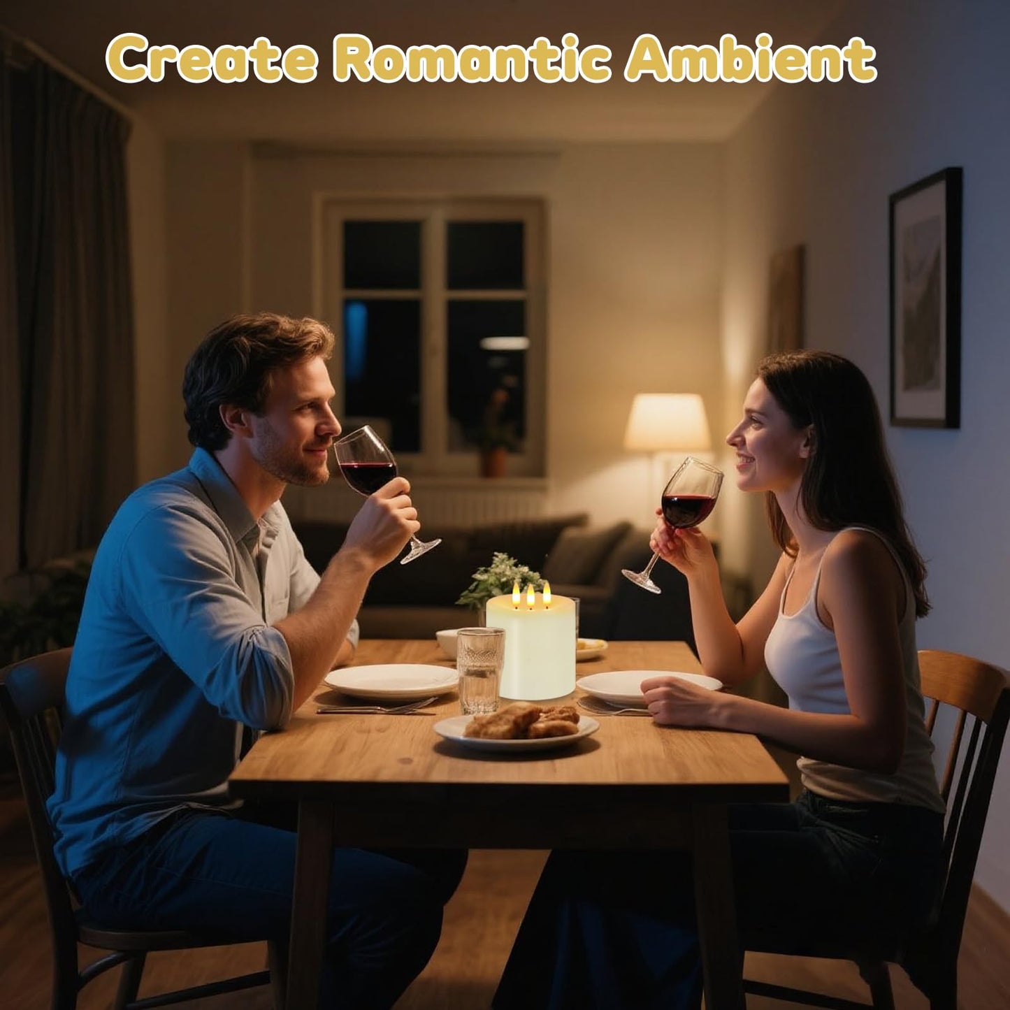 3 Wick Flameless Candles Set of 2, 4"x4" Flickering Large Flameless Candles with Remote & Timer, Dimmable Real Wax Electric Pillar Candles Battery Operated, LED Candles for Home Wedding Xmas Decor