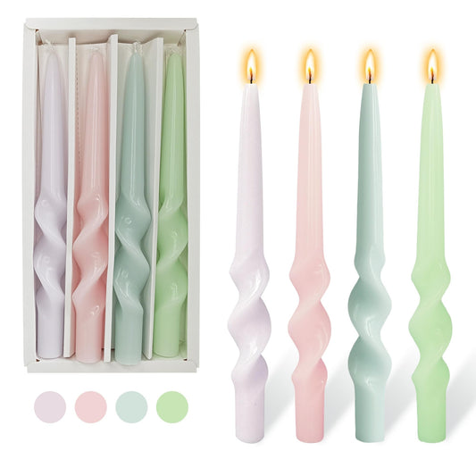 Twisted Candlestick Spiral Taper Candles Smokeless Candle Stick Unscented Wax Candles Candy Colorful Candle Odorless Tapered Candle for Home Décor Weddings Festive Seasons Holiday