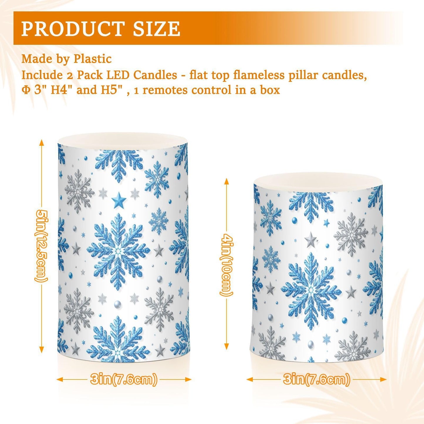 Pigsaly Flameless Candles Battery Operated Winter Stars Christmas Silver Blue Glittering Snowflakes Flickering Led Pillar Candles with Remote Control Colour Changing Warm Light Candles for Hallowee