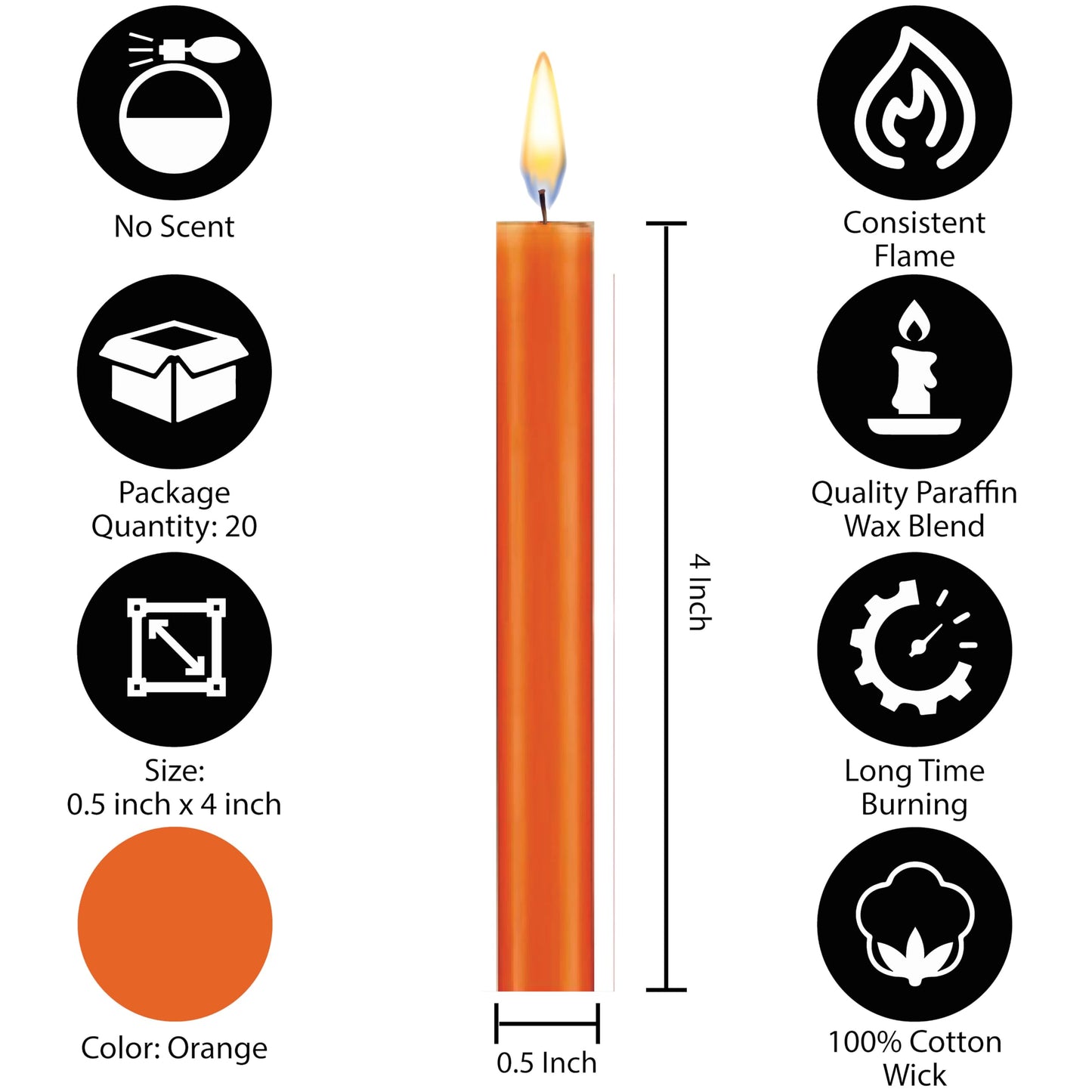 Dinil – Set of 20 Orange Spell & Chime Candles – Premium Mini Taper Candles for Rituals, Prayer, Birthdays, Meditation, Altar, Spells, Chime Candles - 4 Inch Tall, Unscented (Orange)