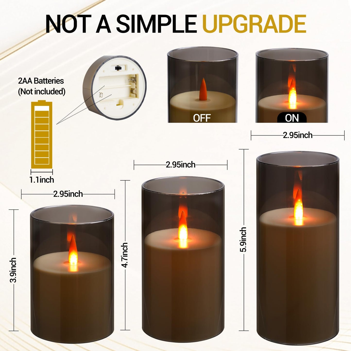 Kiexung Flameless LED Candles, New Analog 3D Wick Battery Powered Candle, Fake Candle with Remote Control & Timer for Dining Table/Cafe/Living Room/Bedroom/Wedding Center Decor (Grey)