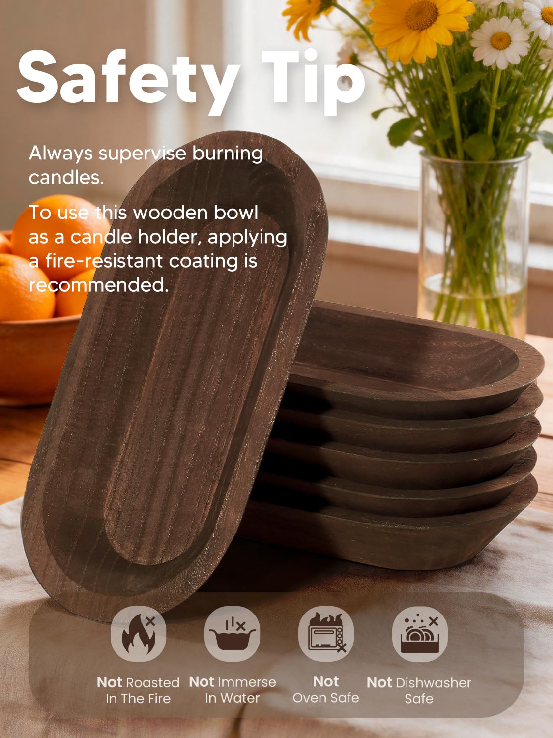 Duseu 12 pcs 12.5 Inch Dough Bowls for Candle Making, Wooden Candle Bowl Decor, Farmhouse Centerpiece Table(Brown)
