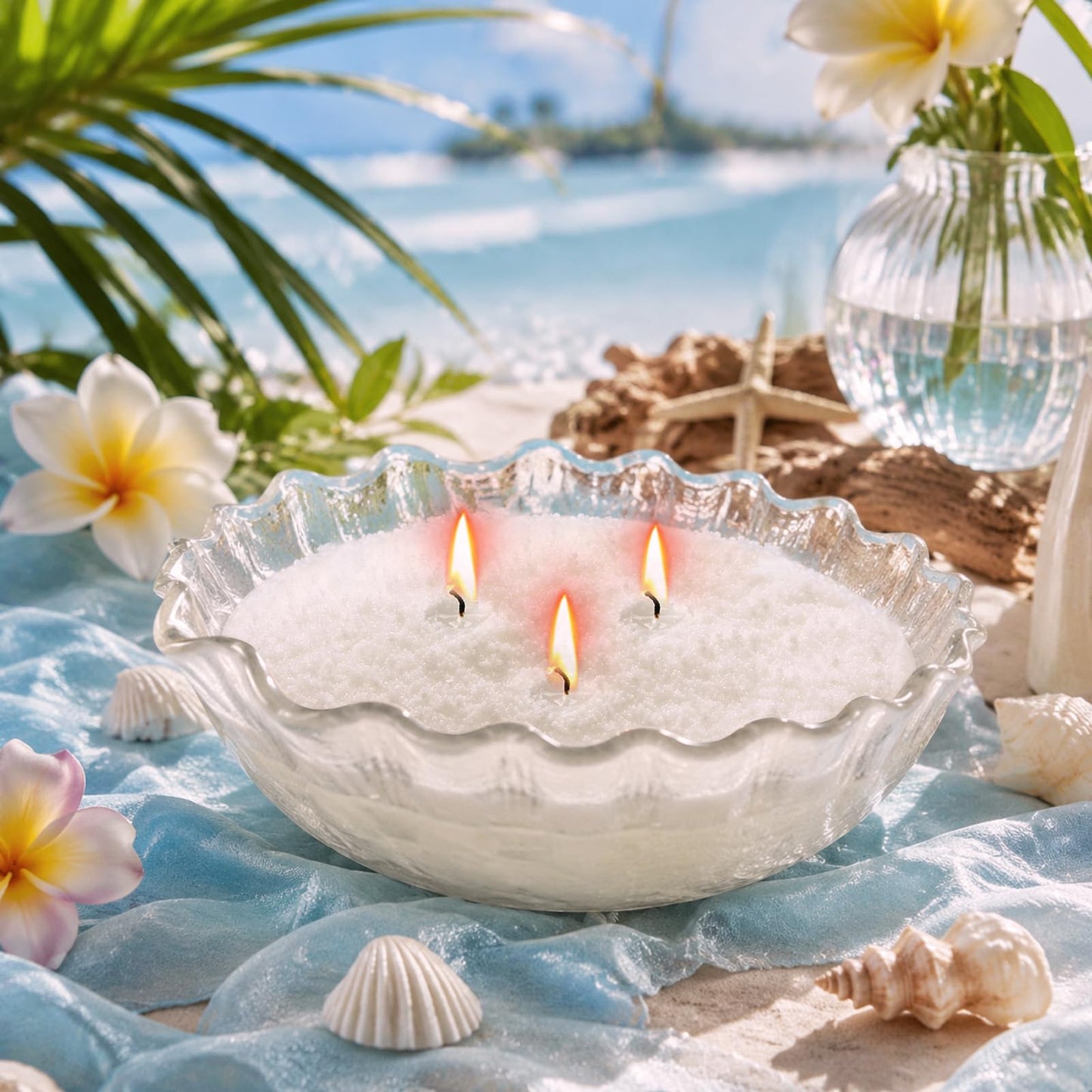MTLEE Pearled Candle 2.2 Lb/35oz Hawaiian Flavor Scented Sand Candle Kit Include 50 Wicks, Bow Gift Box, Spoon Reusable Pearled Wax, Gifts for Women Girls Teacher Birthday DIY Home Kit