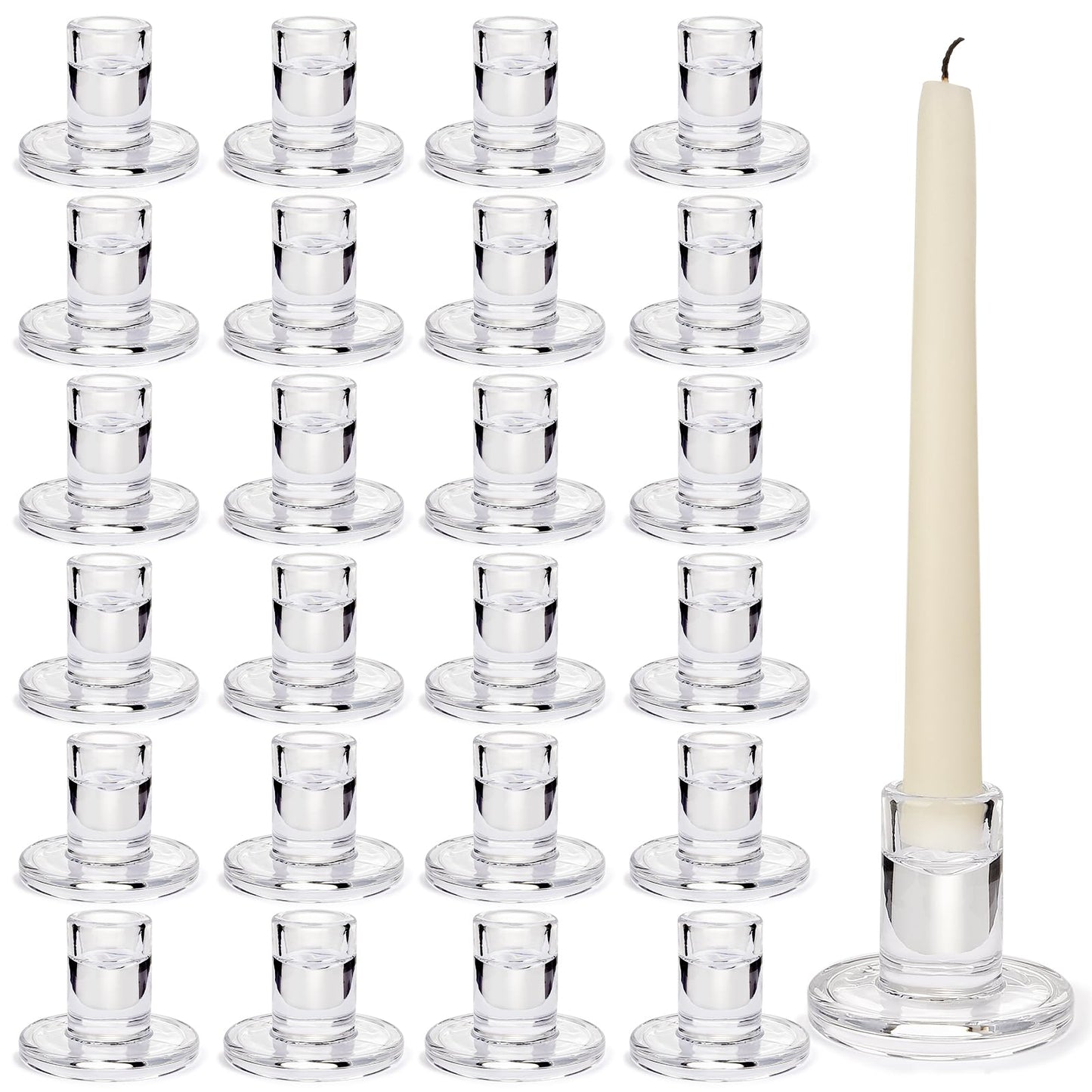 JONERAY 24-Pack Candlestick Holders Bulk - Thick Glass, Amber Taper Candle Holders for Wedding Banquet, Anniversaries