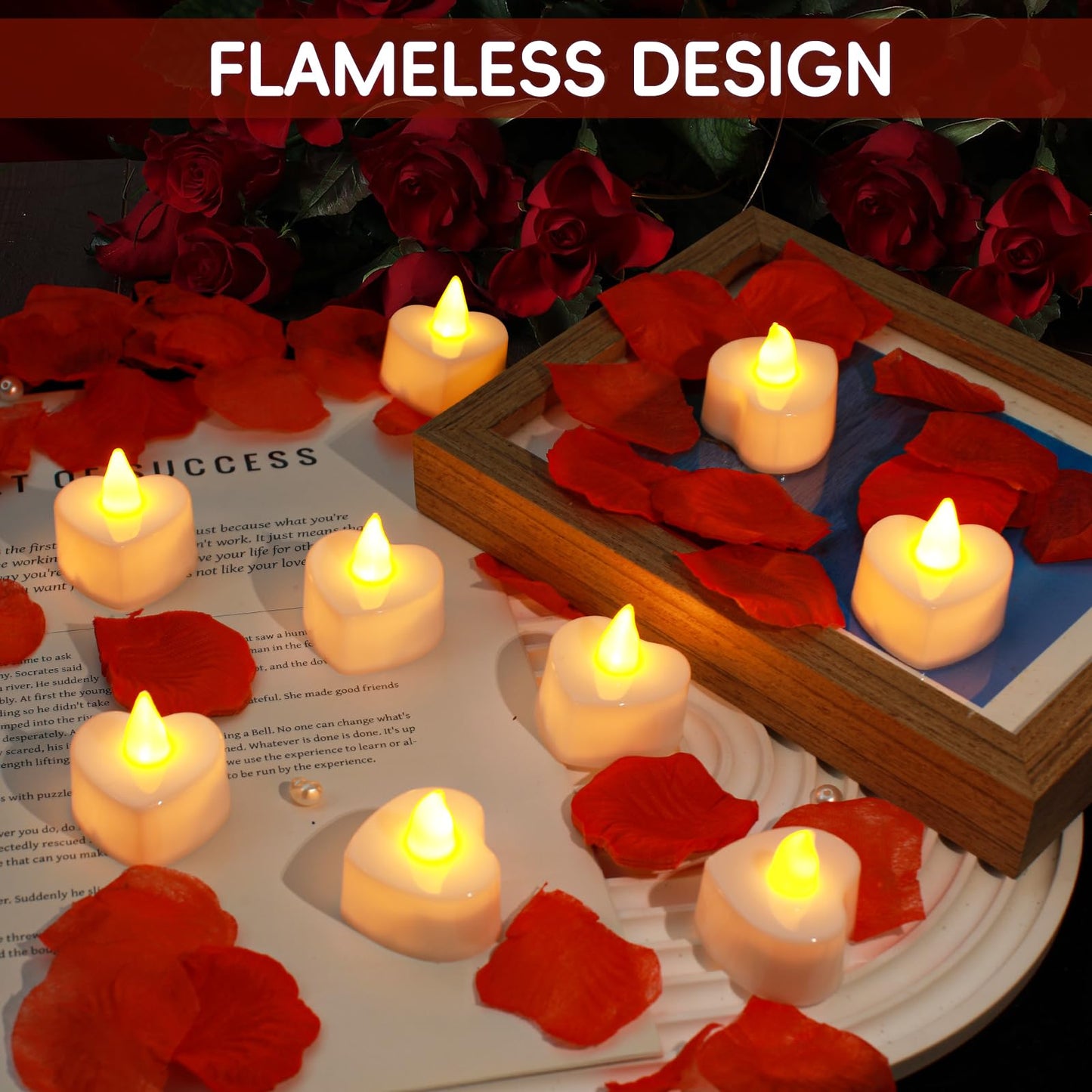 FloraSea 6000 PCS Artificial Rose Petals with 72 PCS Flameless LED Tea Lights Candles Decoration for Special and Romantic Night, Wedding Anniversary, Event, Party Decoration