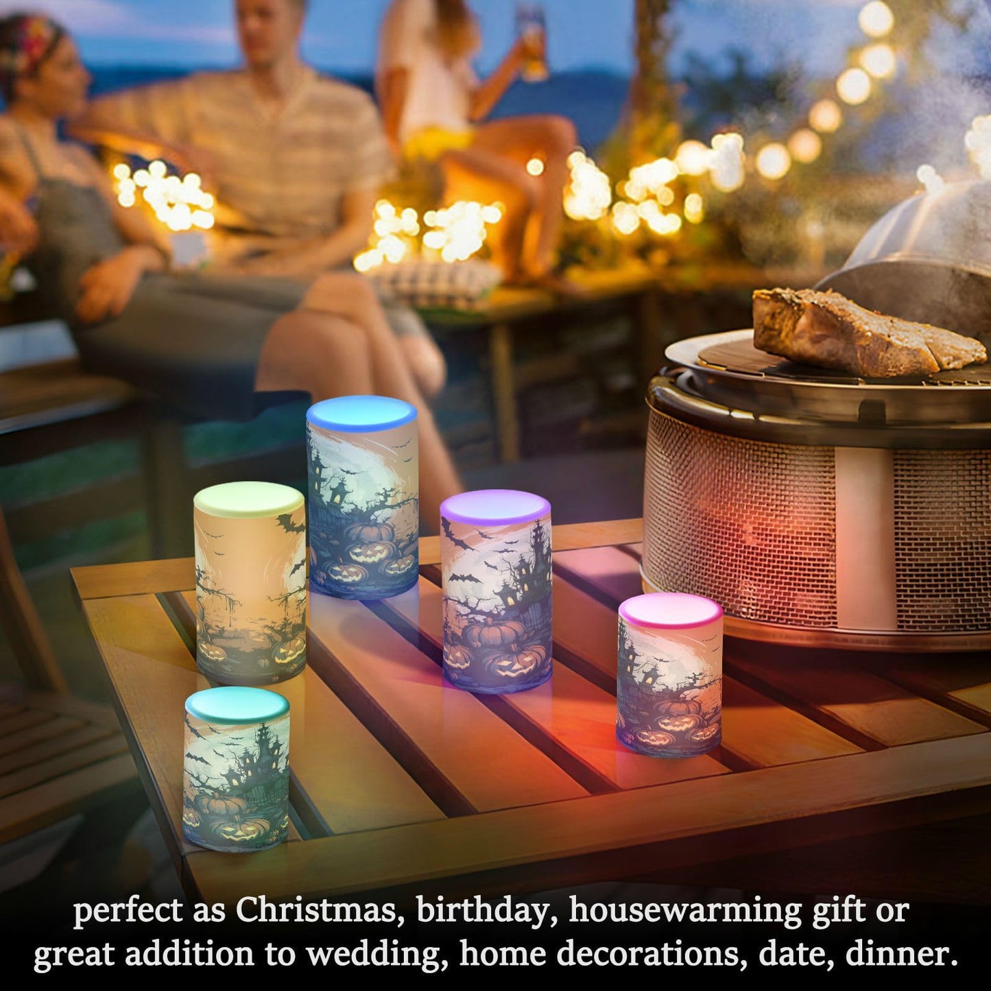 ALAZA Halloween Pumpkins Castle Bat4 Flickering Flameless Candles Battery Operated with Remote Timer,Tea Light Candles LED Pillar Votive Candles Set of 2 for Outdoor Indoor Decorations