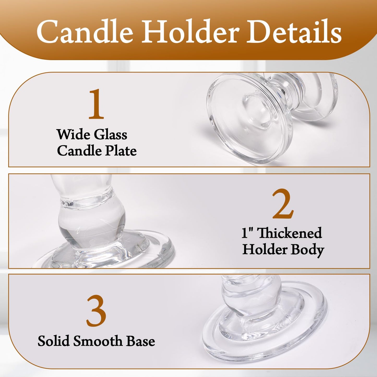 CHILL RECIPE Unity Candle Holders Glass Candlestick Holders for Pillar Candles Taper Candles, Crystal Taper Candle Holders Set of 3 for Wedding Table Centerpiece (Clear)