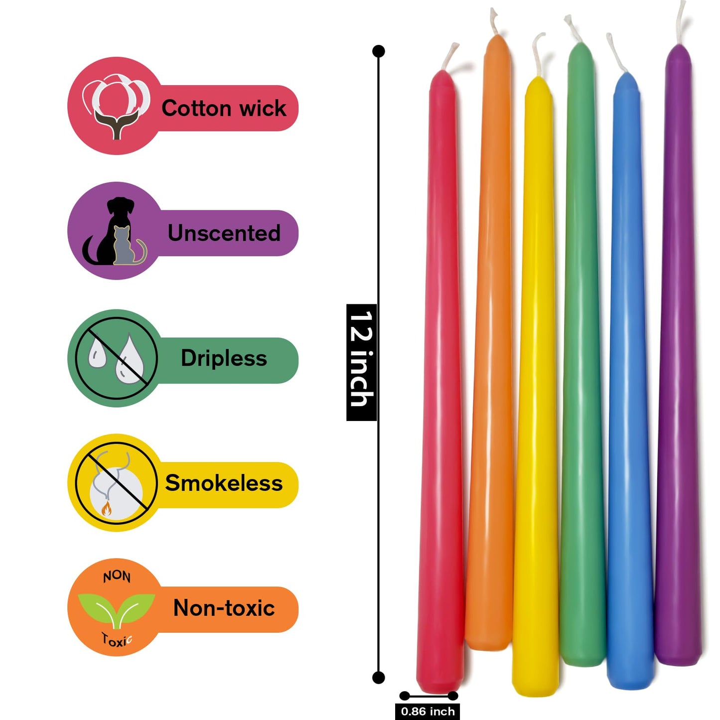 Long Taper Candles 6 Pcs Unscented Taper Candlesticks for Dinner Home Decor Kitchen Wedding Birthday Party Decorations