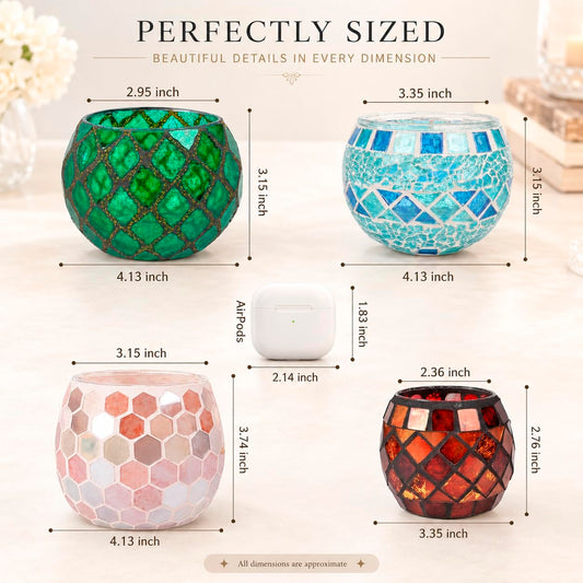 Votive Candle Holder Tea Lights - Glass Candle Holders, Mosaic Tealight Candle Holder, Candle Jar Cup for Wedding Centerpiece Party Table Decorations, Valentines Day Decor