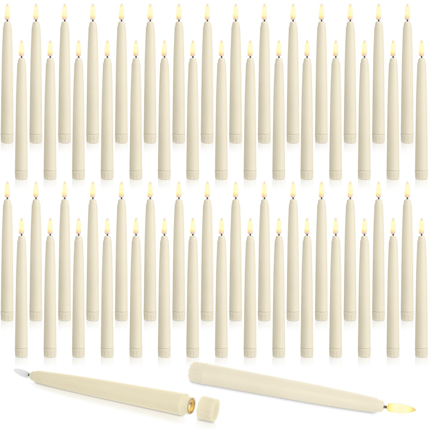 Baquler 72 Pcs Flameless Taper Candles LED Taper Candles Flickering Bulk Ivory LED Candlestick for Easter Wedding Church Halloween Christmas Party Decor Table Centerpiece, 8.5 in, No Batteries