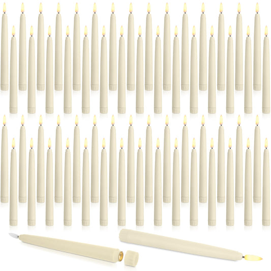 Baquler 72 Pcs Flameless Taper Candles LED Taper Candles Flickering Bulk Ivory LED Candlestick for Easter Wedding Church Halloween Christmas Party Decor Table Centerpiece, 8.5 in, No Batteries