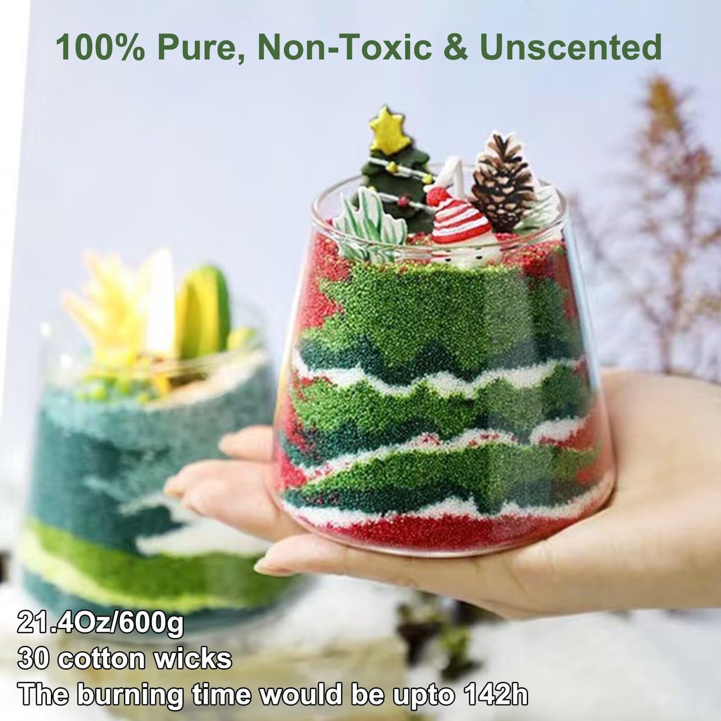Aufien Candle Sand with Wicks, 21.4 Oz Pearled Candle, DIY Bead Powder Sand Wax Making kit Refillable Non Toxic for Handmade, Mother's Day Wedding and Halloween Christmas Decorations Crimson