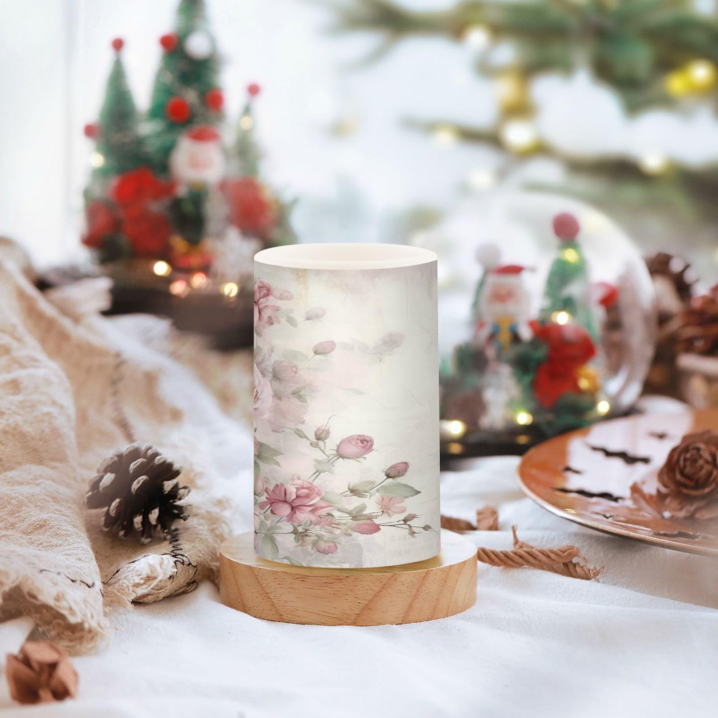 ALAZA Pink Rose Flowers Flickering Flameless Candles Floral Battery Operated with Remote Timer,Tea Light Candles LED Pillar Votive Candles Set of 2 for Outdoor Indoor Decorations