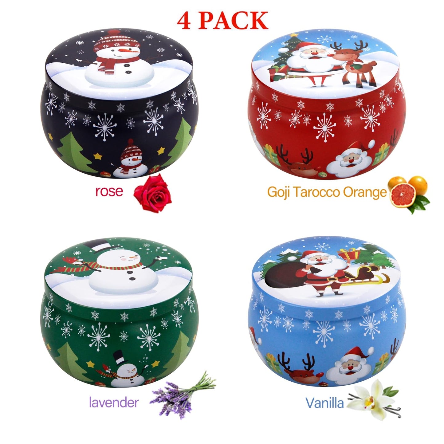 Christmas Scented Candles Gifts for Women 4 Pack, 4.4 oz Soy Aromatherapy Candles for Home Scented Decoration, Long Lasting Jar Candle Set for Her Birthday Gifts Christmas Gift for Christian Friends