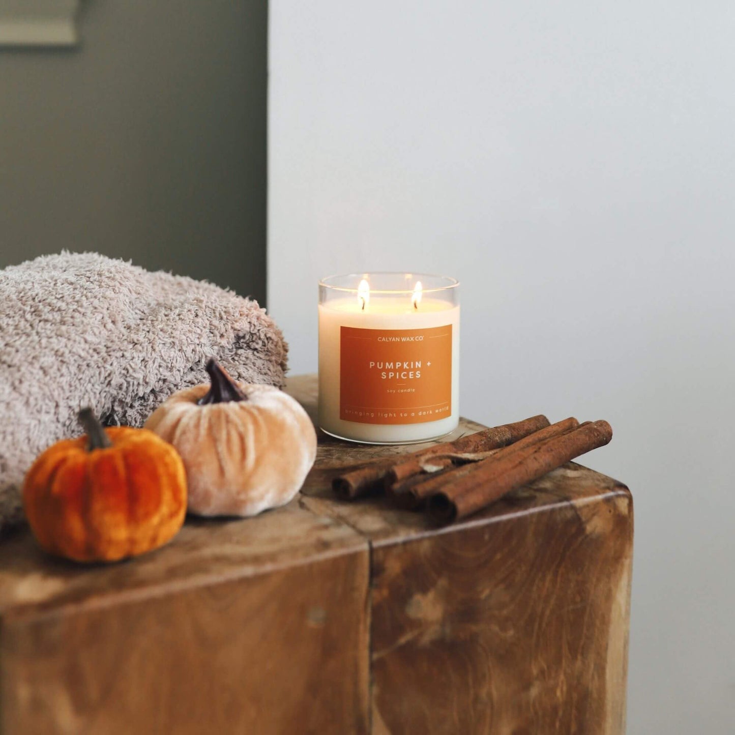 Calyan Wax Co. Pumpkin & Spices 2 Wick Scented Candle - 37 Hour Burn - Luxury Clean Soy Wax Candles - Long Lasting Large Glass Jar Candle for Home - 8.8oz