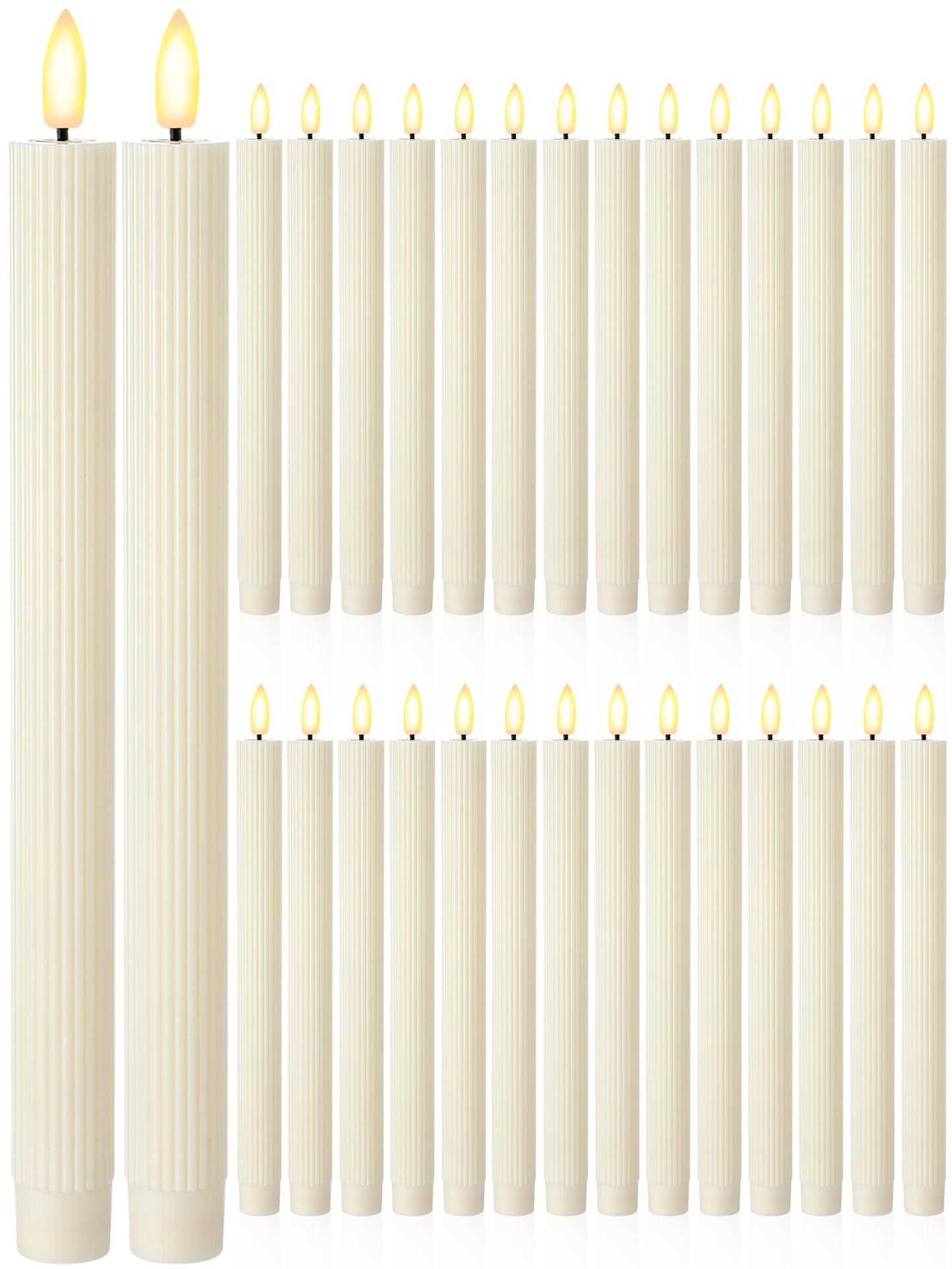Retisee 30 Pcs 10 Inch Flameless Taper Candles LED Candles Bulk Battery Operated Taper Candle Flickering LED Candlesticks for Valentines Birthday Wedding Party Decor (Elegant Style,Ivory)