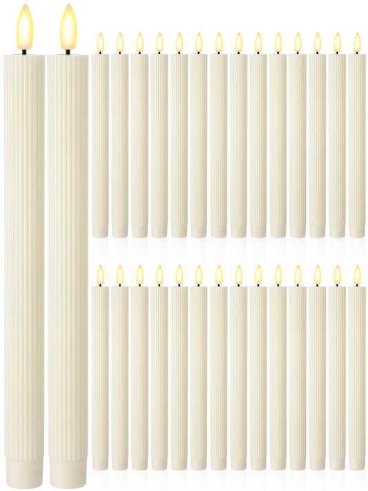 Retisee 30 Pcs 10 Inch Flameless Taper Candles LED Candles Bulk Battery Operated Taper Candle Flickering LED Candlesticks for Valentines Birthday Wedding Party Decor (Elegant Style,Ivory)