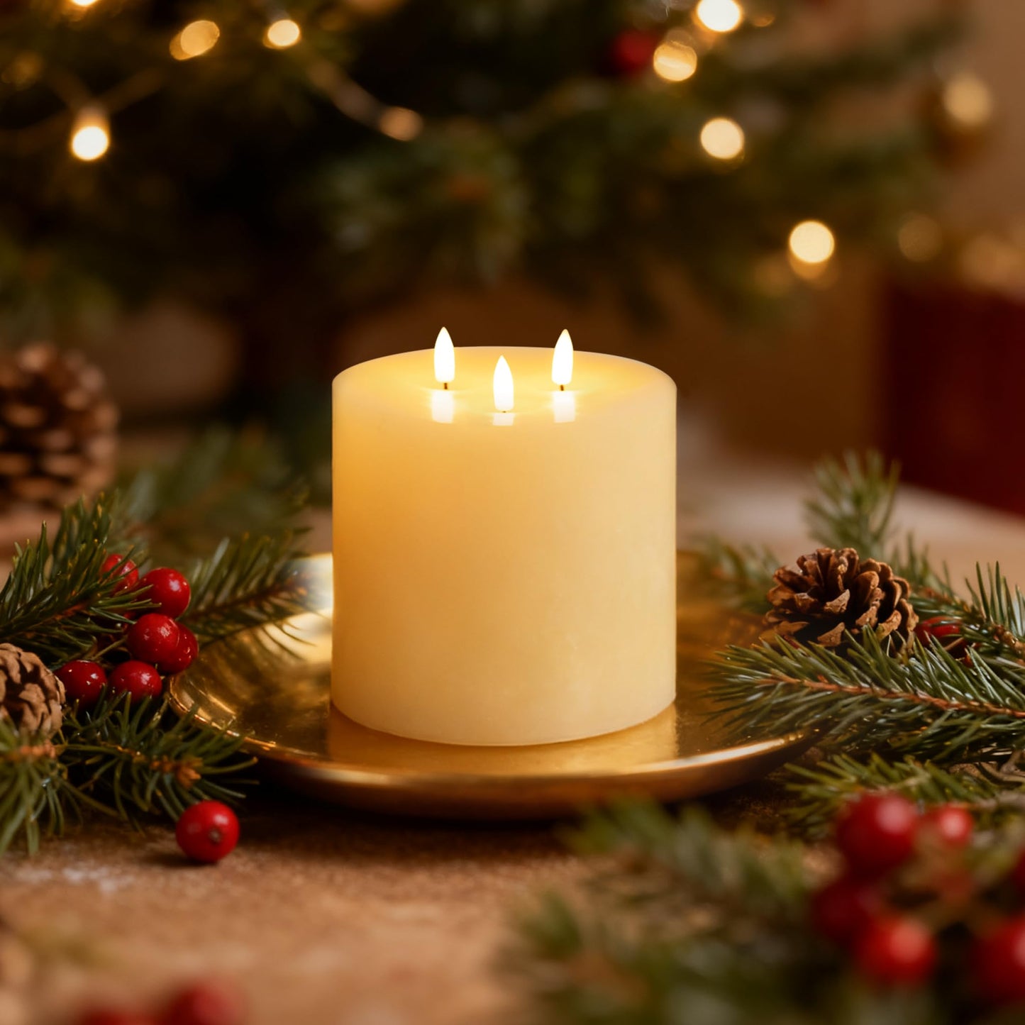 Amagic 6"x6" Extra Large Flameless Candles with 3 Wicks, Battery Operated Candles with Remote Control and Timers, 6 inch Diameter LED Pillar Candles, Real Wax, Ivory