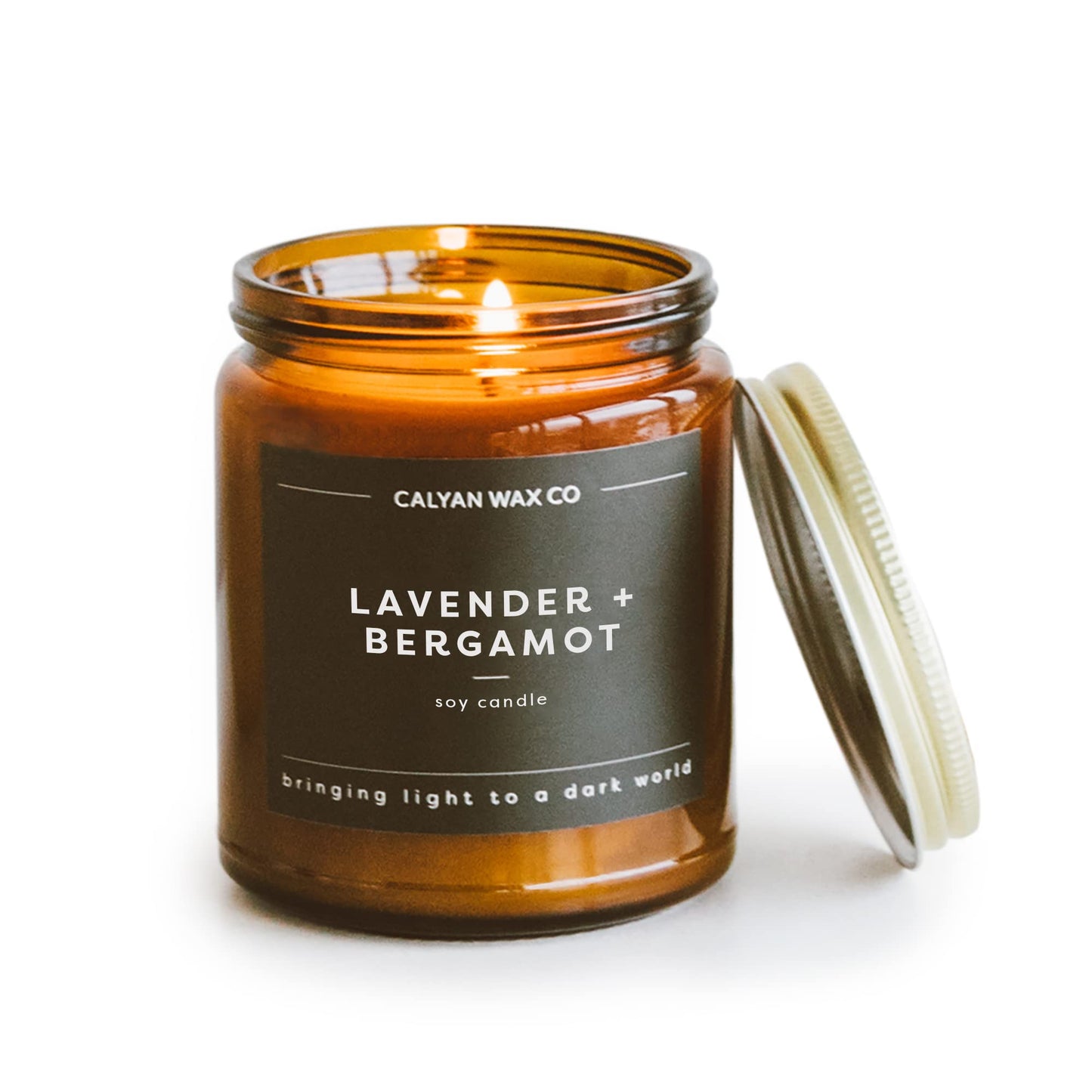Calyan Wax Co. Lavender & Bergamot Scented Candle - 57 Hour Burn - Luxury Clean Soy Wax Candles - Long Lasting Amber Glass Jar Candle for Home - 7.2oz