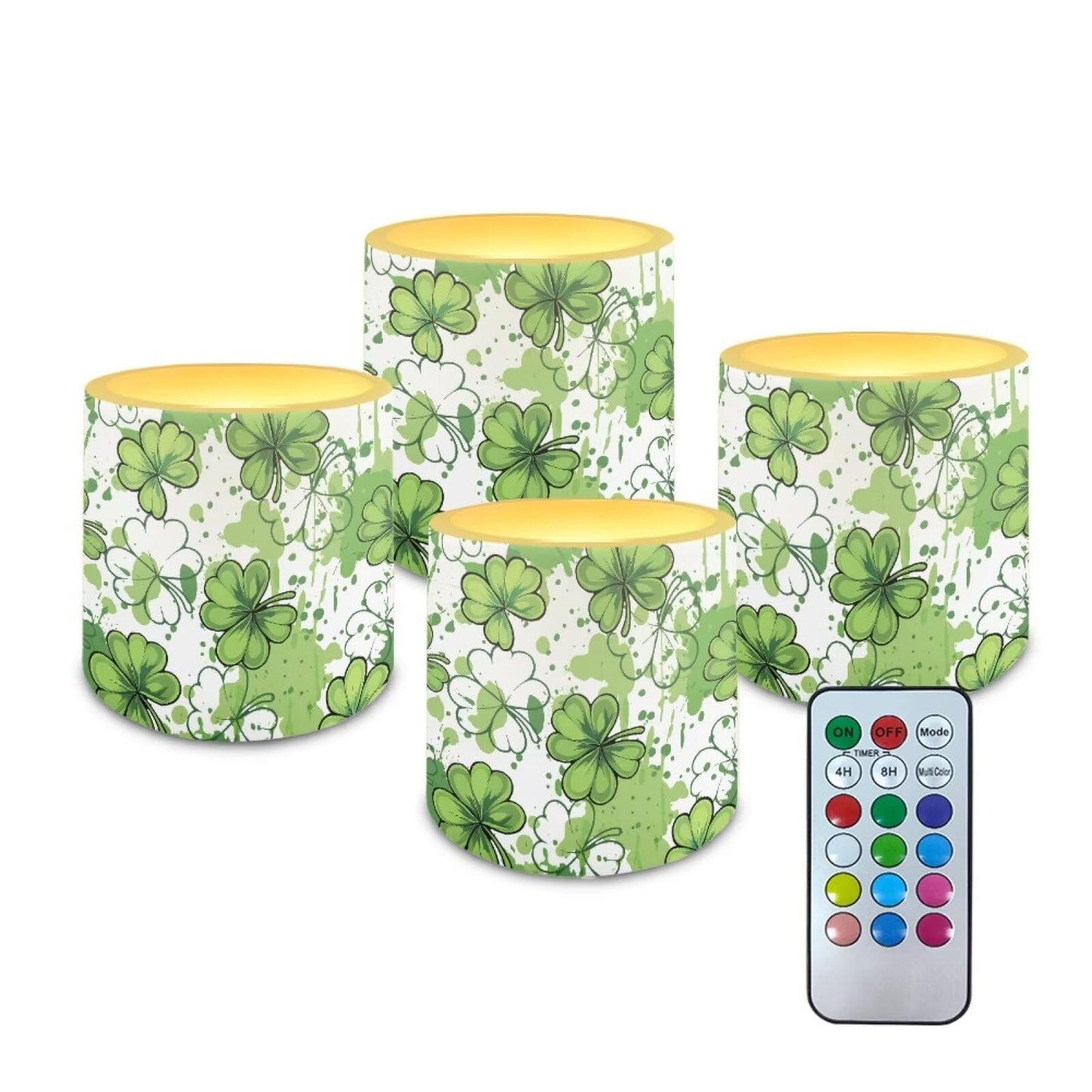 Merkmak Flickering Flameless Candles with Remote and Timer Battery Operated Candles for St Patrick's Day Shamrocks LED Pillar Tea Lights for Patio Porch Banquet Home Decorations