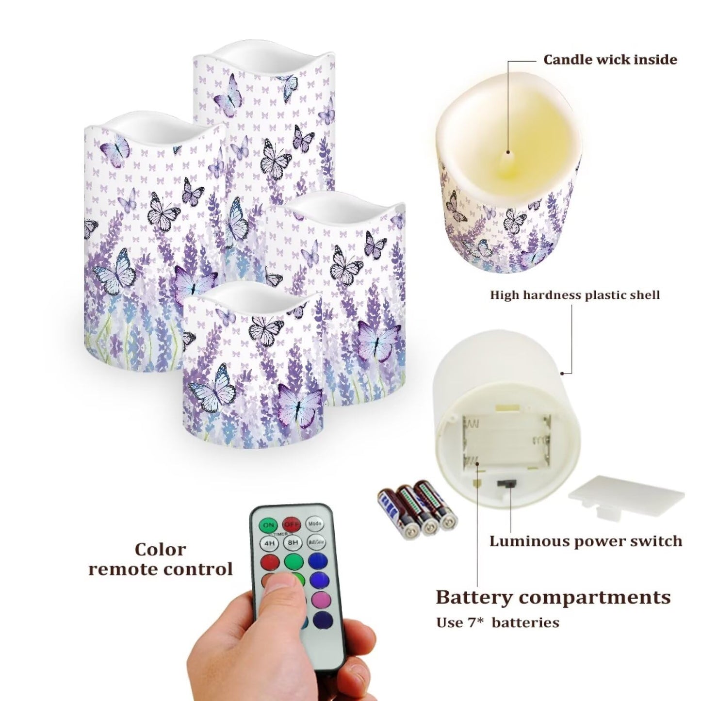 Cozeyat Lavender LED Candles Set of 4 Battery Powered Flameless with Remote Timer Flickering Waterproof for Indoor Outdoor Table Beach Garden Birthday