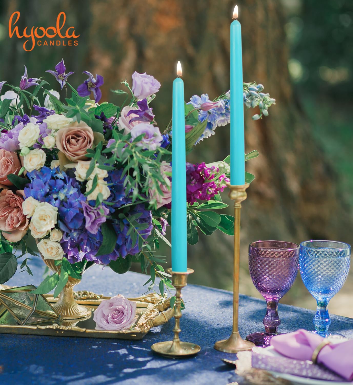 Hyoola Tall Taper Candles Bulk - 10 Inch Light Blue Turquoise Unscented Dripless Taper Candles - 8 Hour Burn Time - 96 Pack