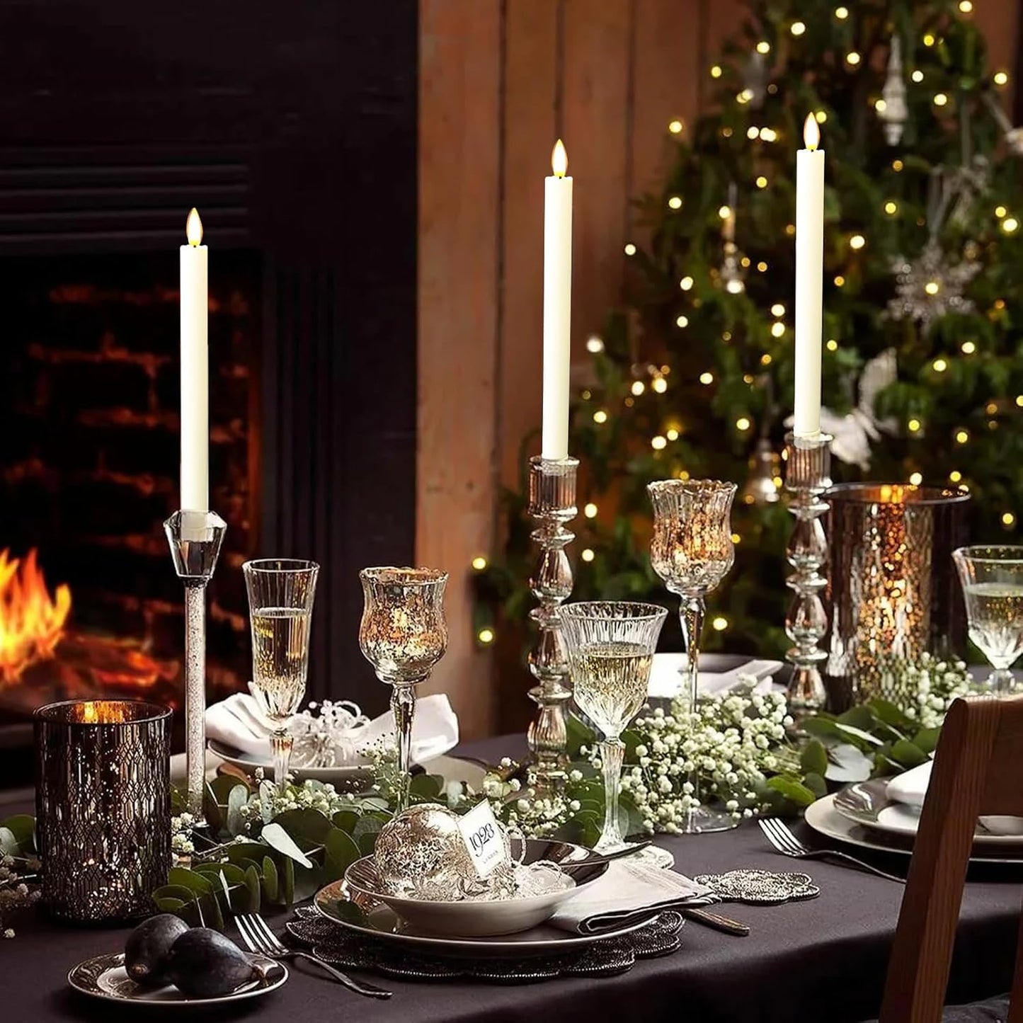 Sunjas 12PCS Flameless Taper Candles with 3D Flickering Flame Battery Operated Candles with 2 Remote with Button Cell Battery 10 Inch Ivory LED Candlesticks Window Candle for Christmas Home Decor